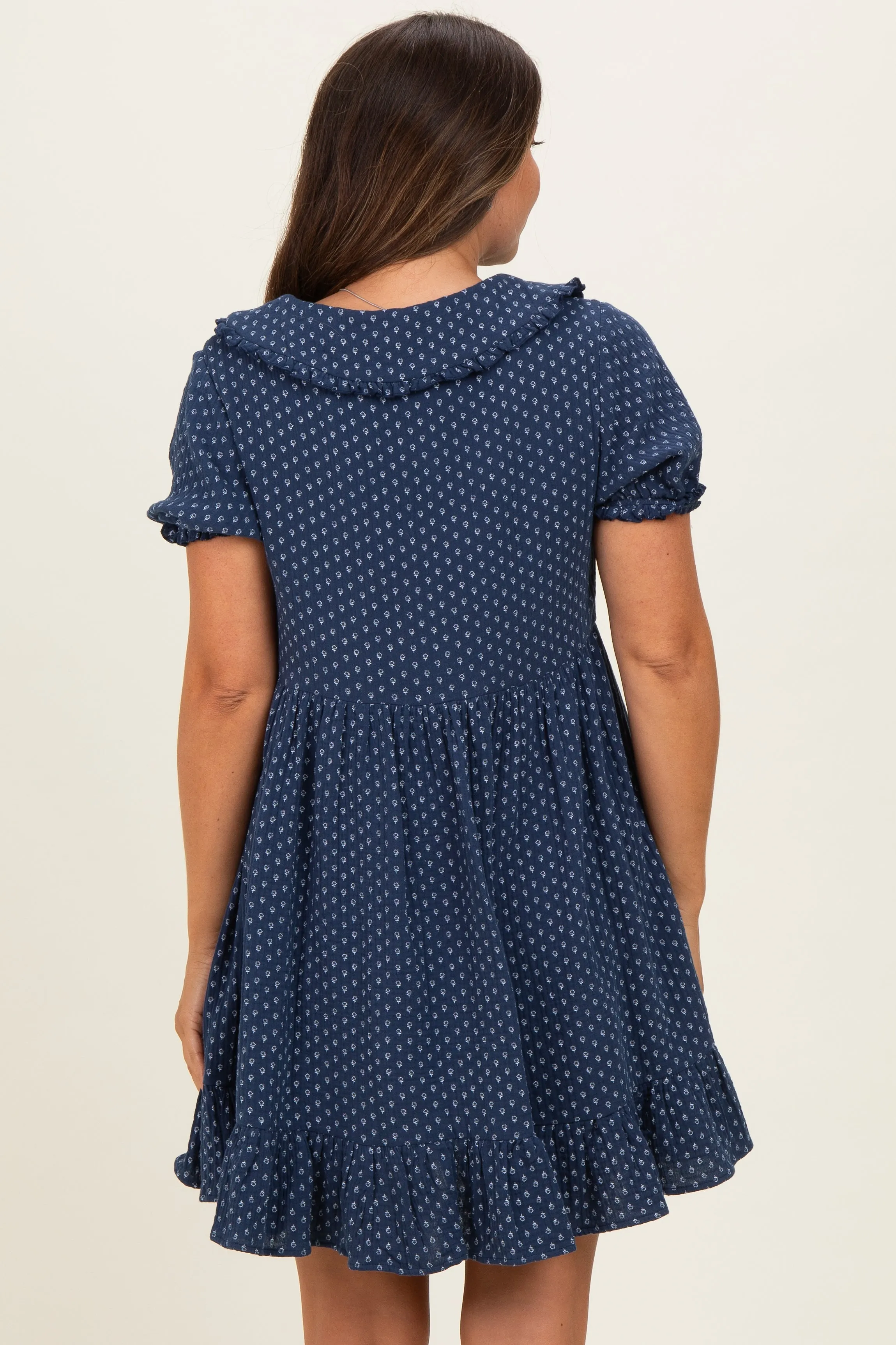 Navy Printed Ruffle Accent Maternity Shirt Dress sold by Pinkblush product image thumbnail 4