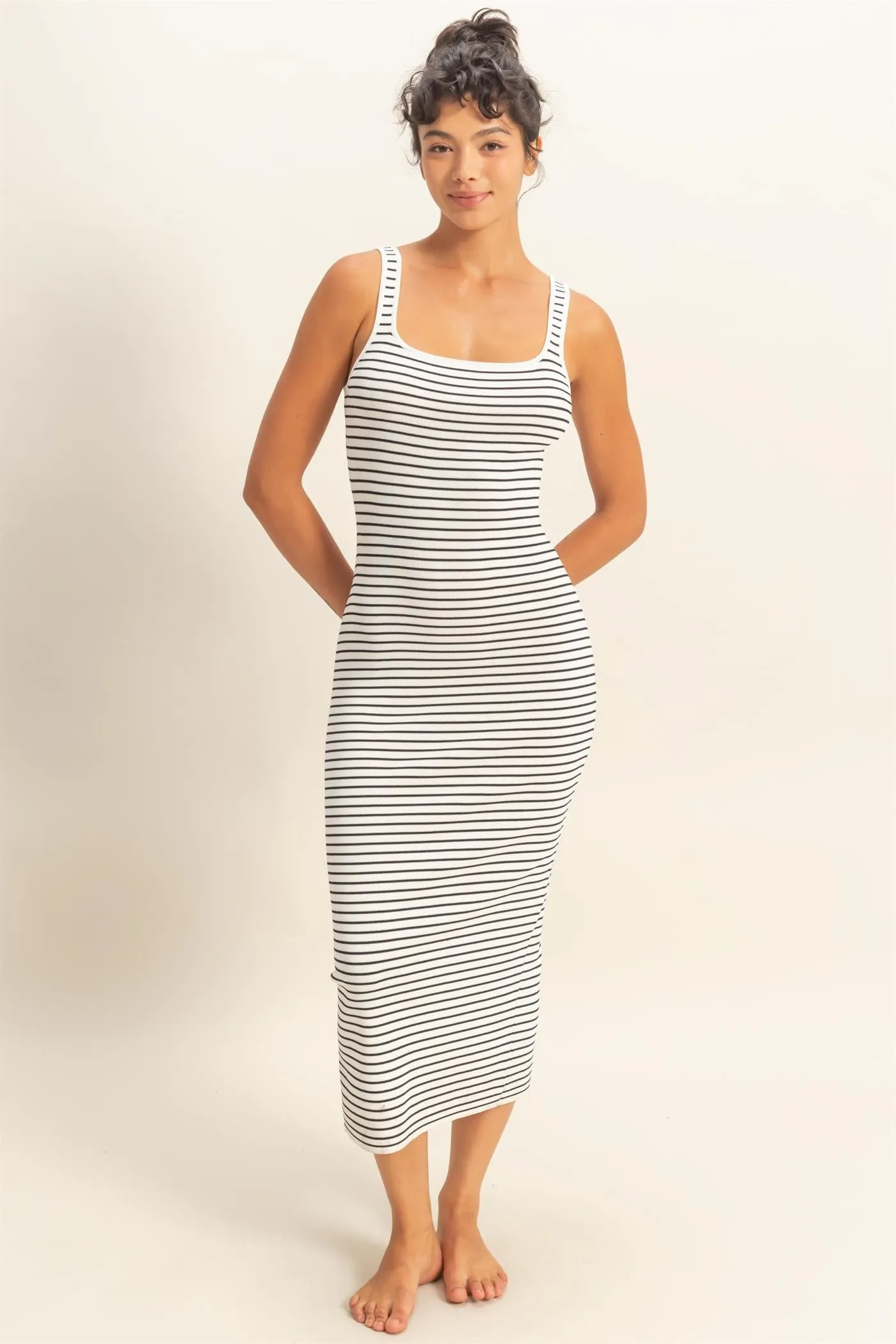 White Striped Fitted Maternity Midi Tank Dress sold by Pinkblush product image thumbnail 4