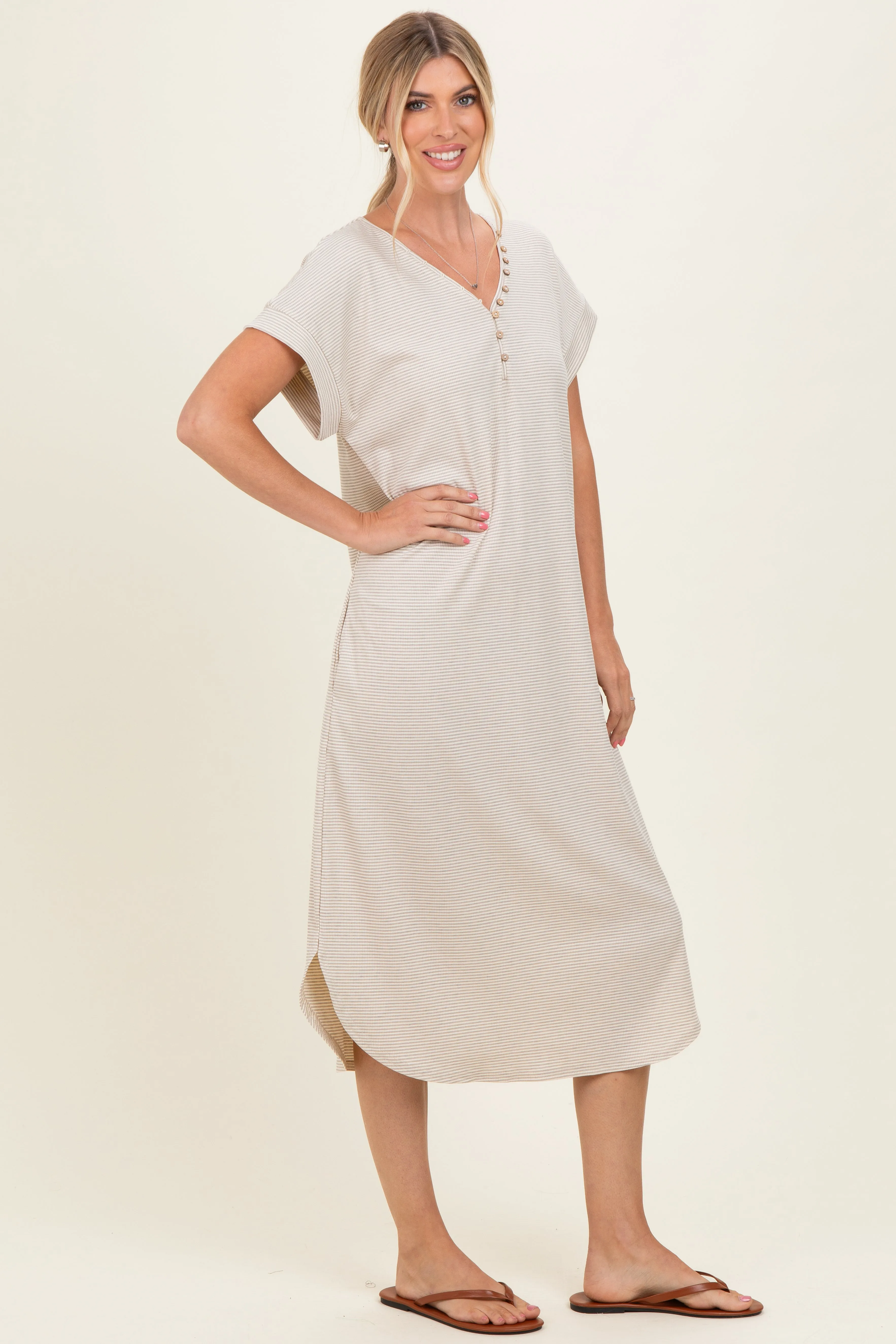 Grey Striped Button Detail Midi Dress sold by Pinkblush product image thumbnail 2
