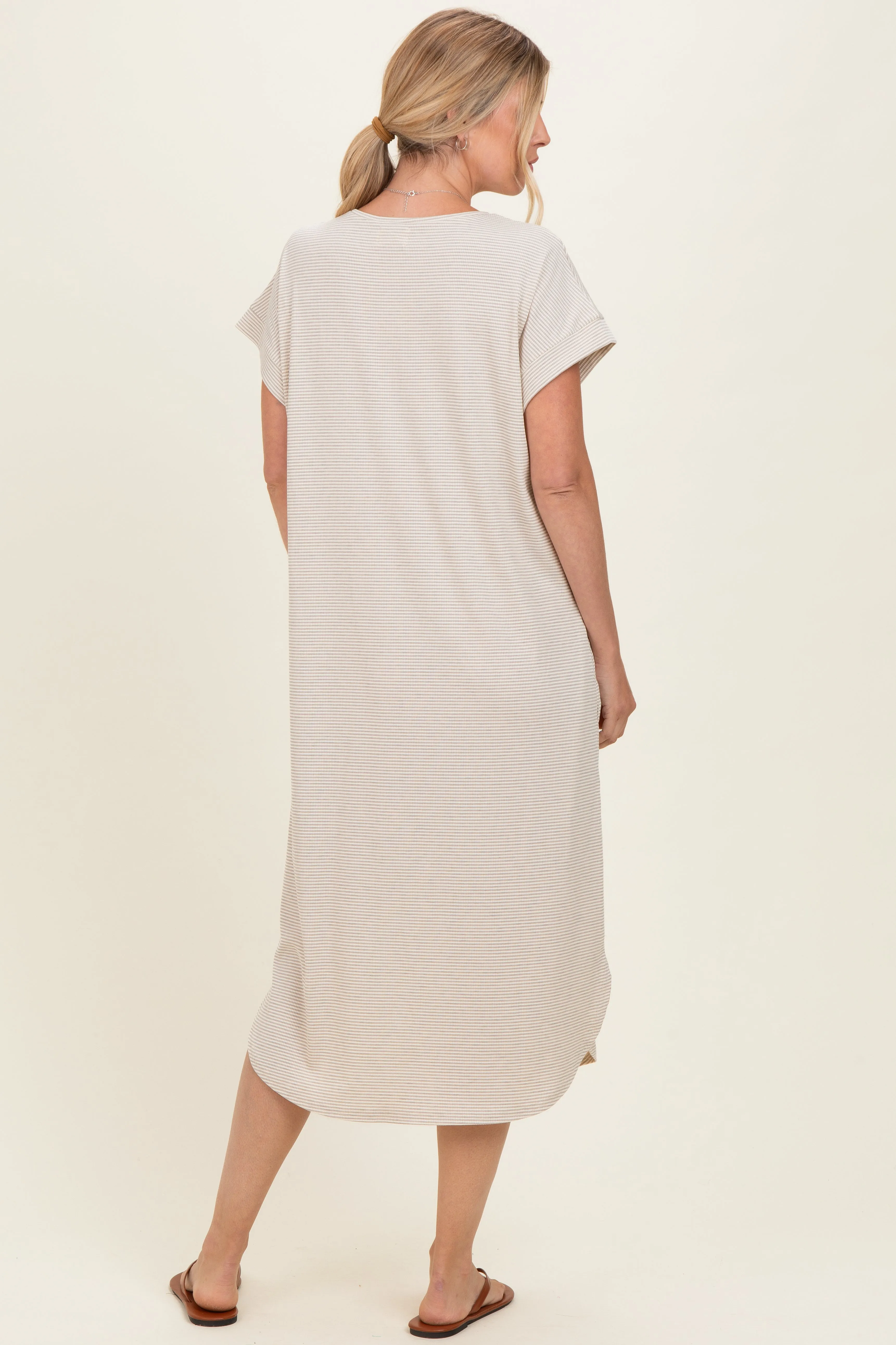 Grey Striped Button Detail Midi Dress sold by Pinkblush product image thumbnail 3