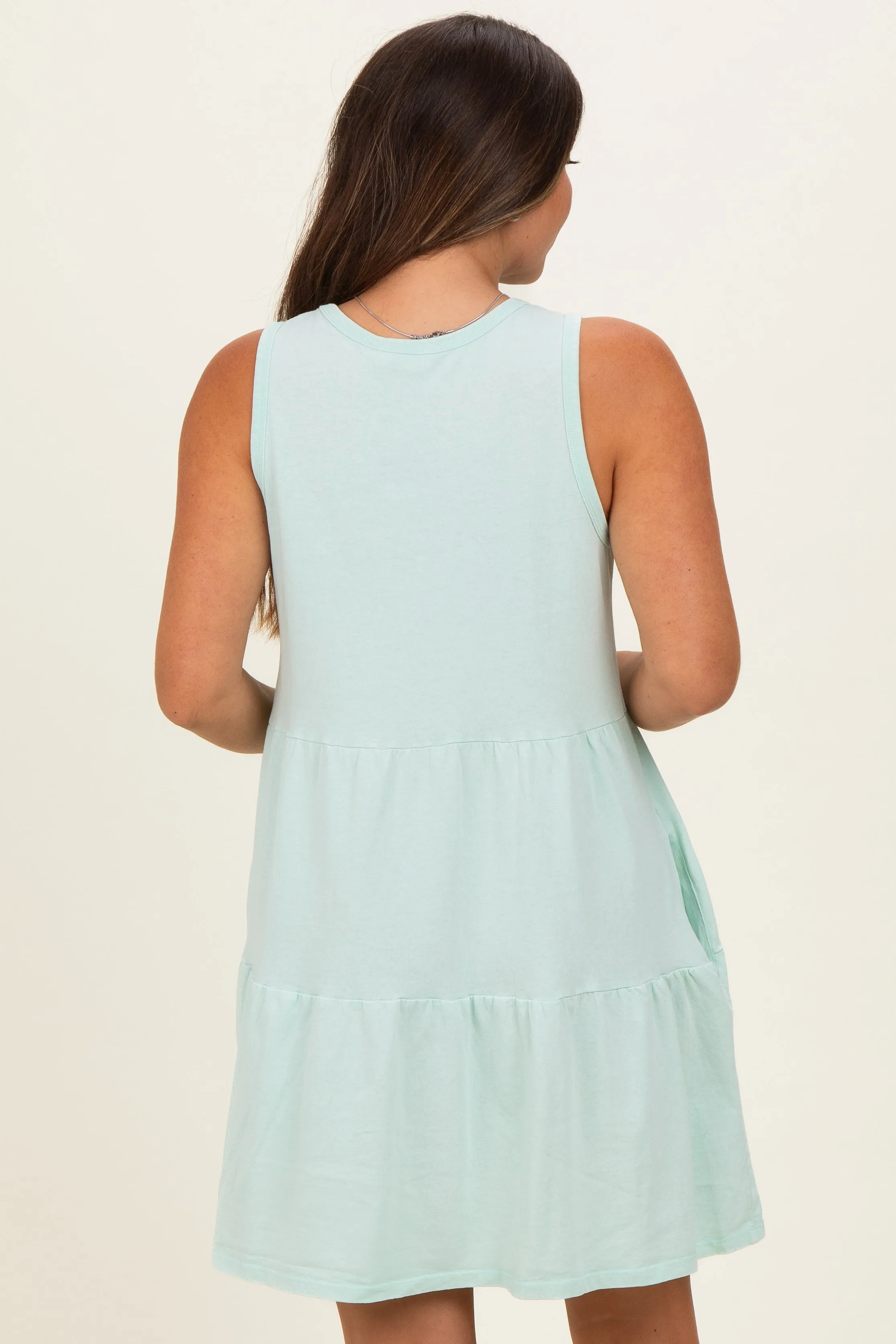 Mint Sleeveless Crewneck Tiered Maternity Mini Dress sold by Pinkblush product image thumbnail 4