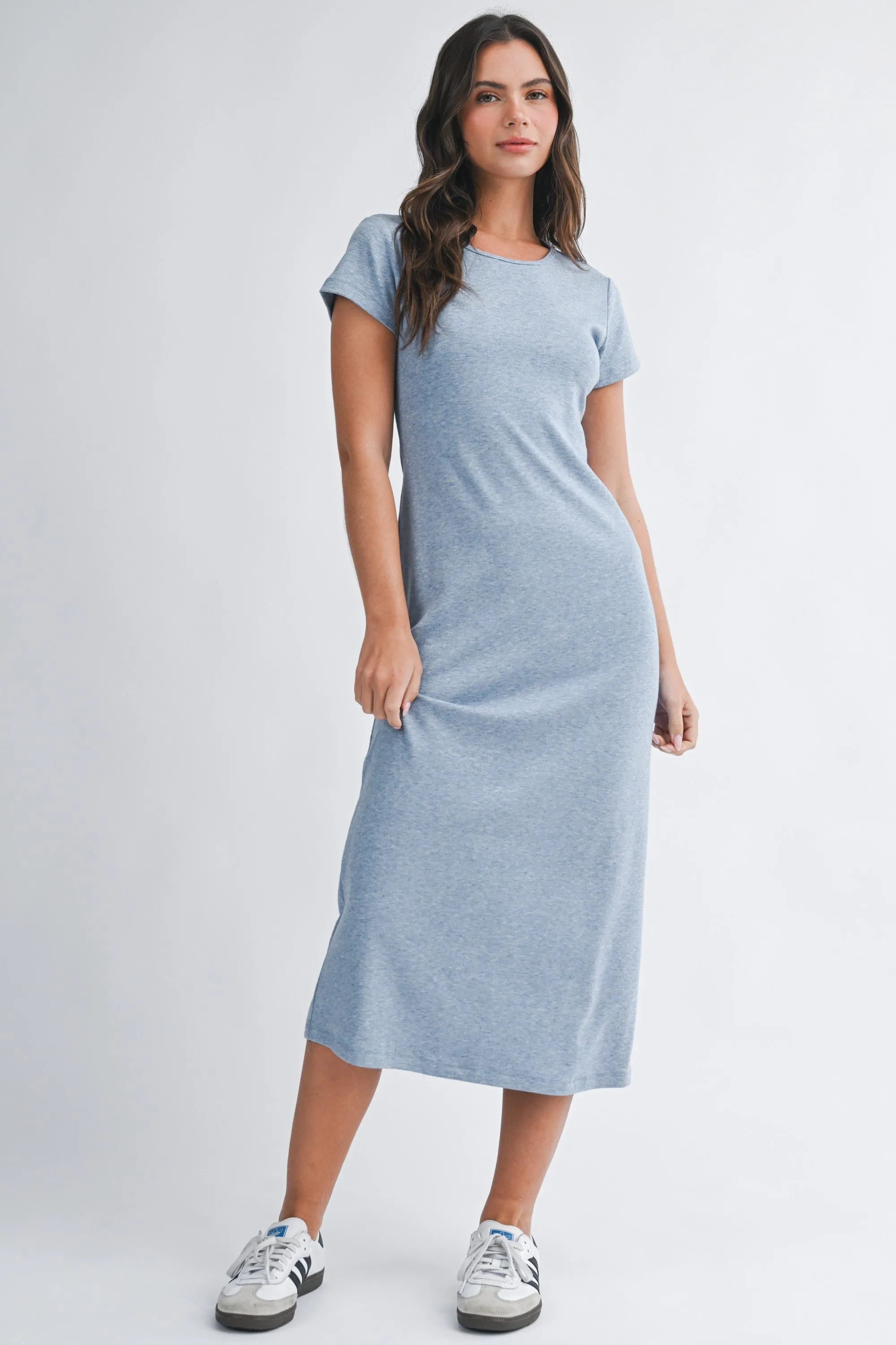 Blue Basic Crewneck Maternity Midi Dress sold by Pinkblush product image thumbnail 4