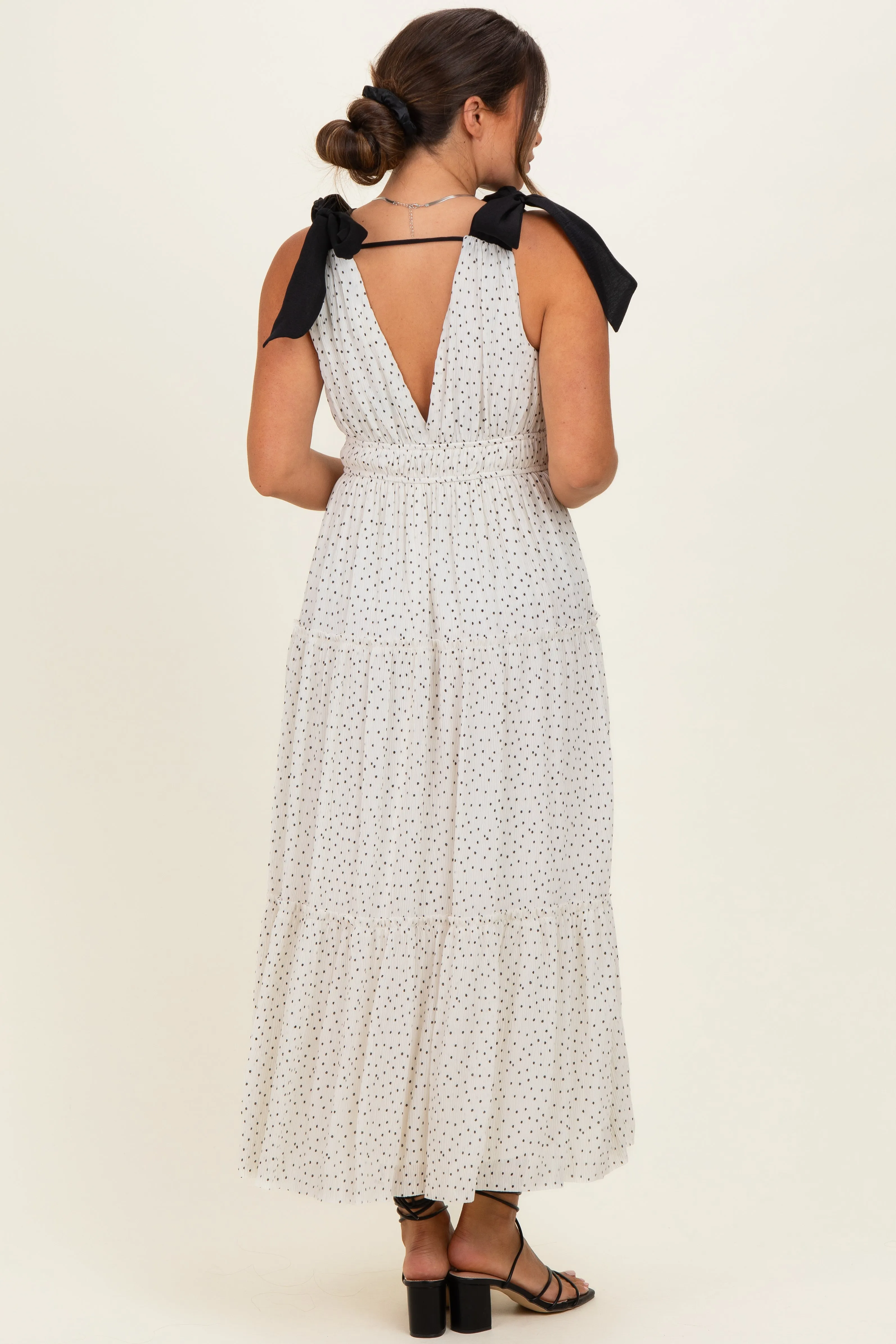 White Polka Dot Shoulder Tie Maternity Dress sold by Pinkblush product image thumbnail 4