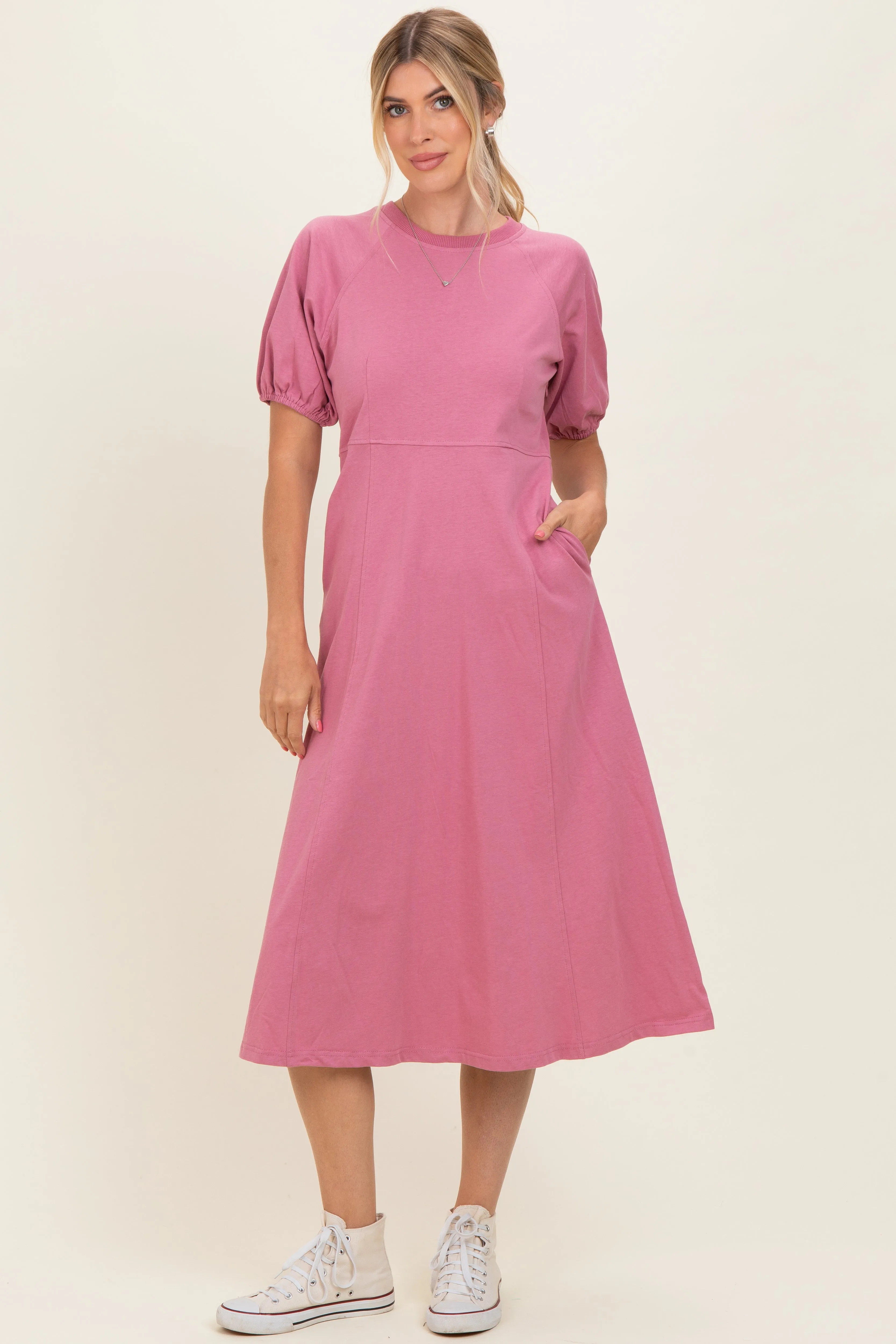 Pink Puff Sleeve Midi Dress sold by Pinkblush