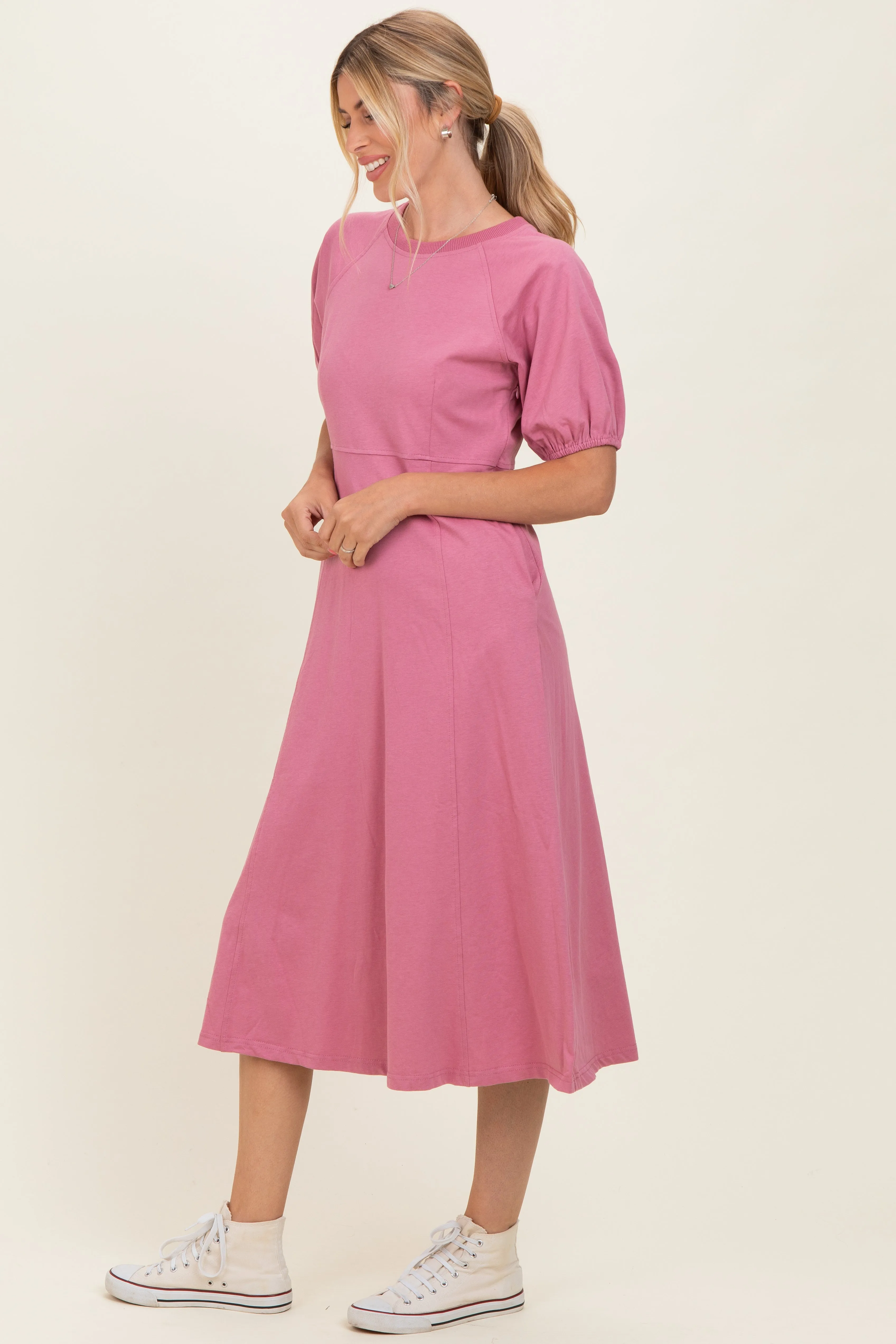 Pink Puff Sleeve Midi Dress sold by Pinkblush product image thumbnail 2