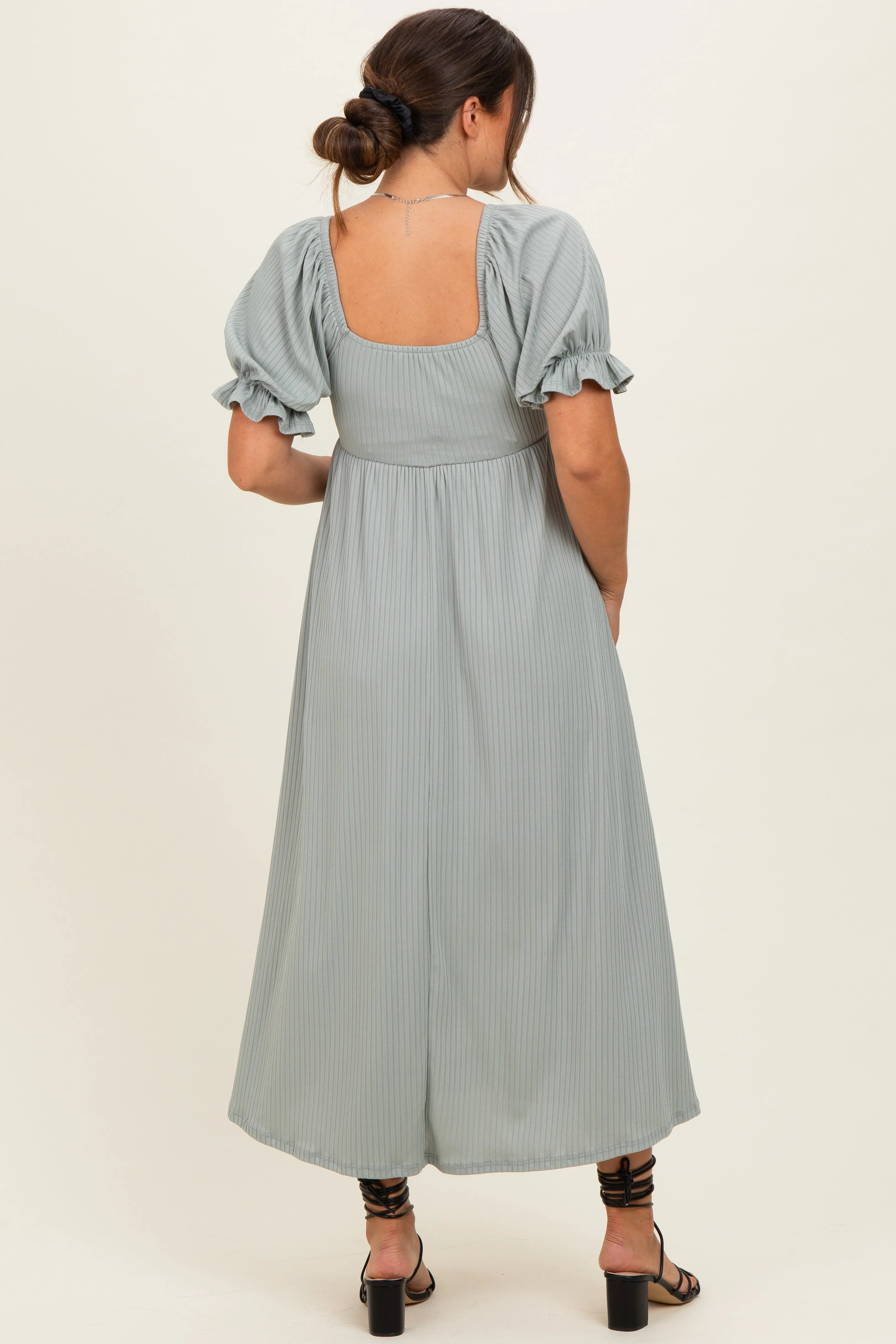 Green Ribbed Short Sleeve Empire Waist V-Neck Maternity Maxi Dress sold by Pinkblush product image thumbnail 3