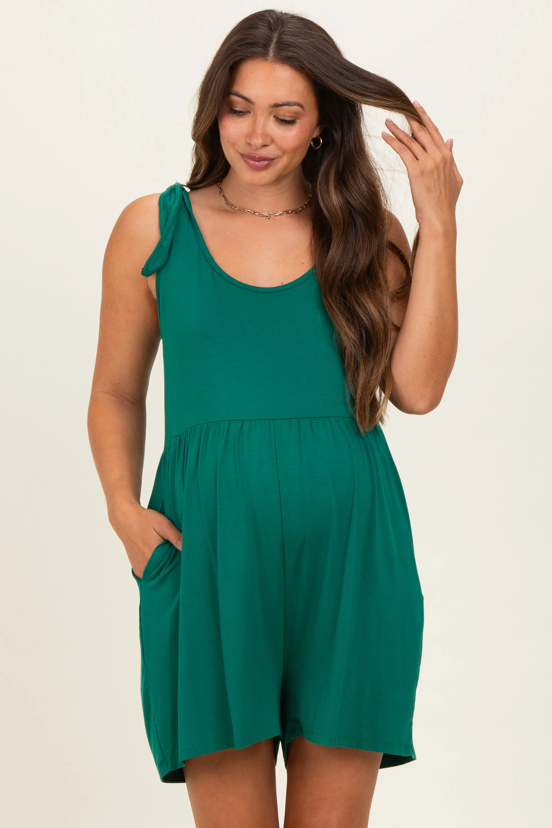 Forest Green Knot Strap Maternity Romper sold by Pinkblush product image thumbnail 2