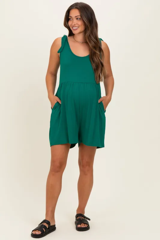 Forest Green Knot Strap Maternity Romper made by Pinkblush