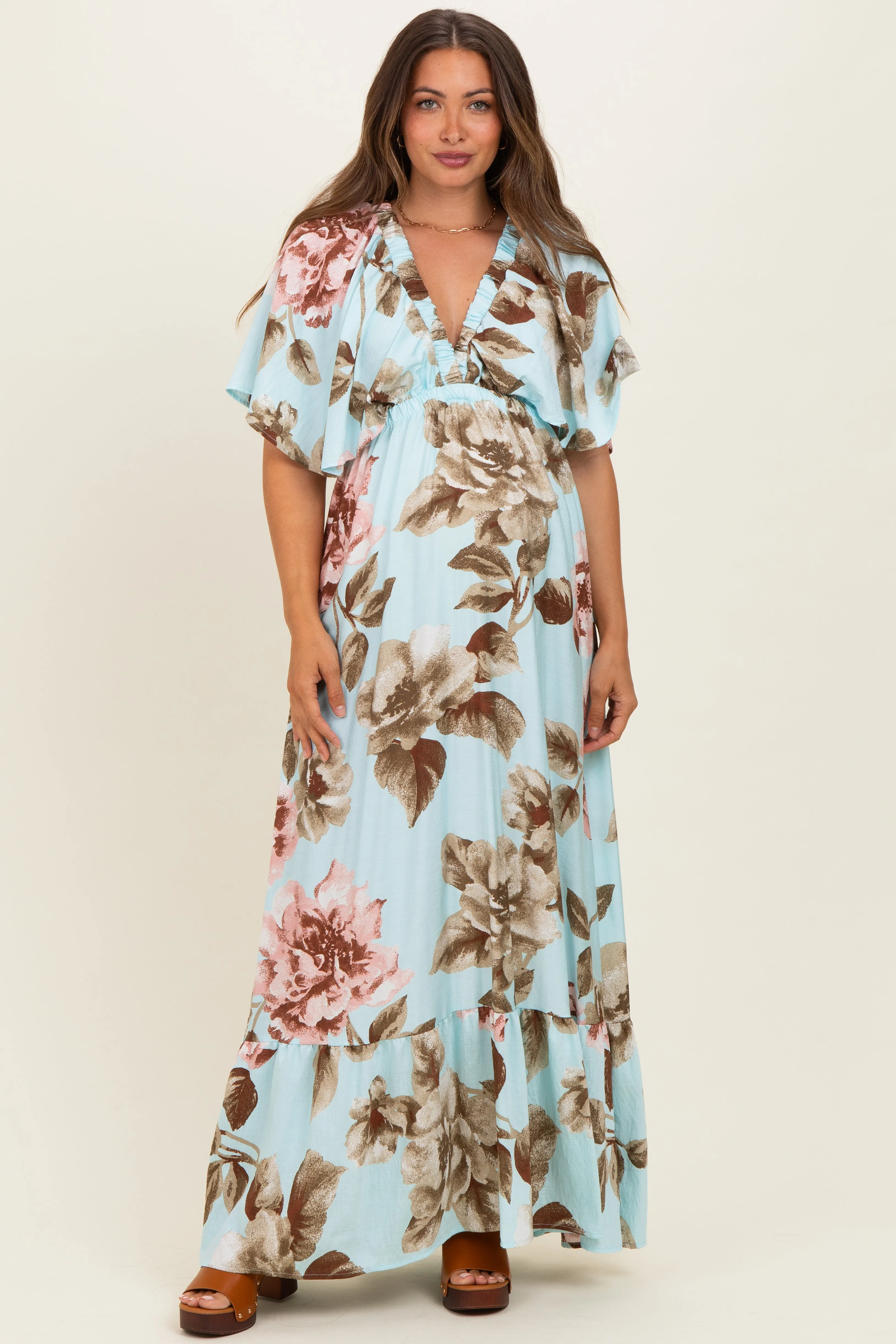 Mint Floral V-Neck Maternity Maxi Dress sold by Pinkblush