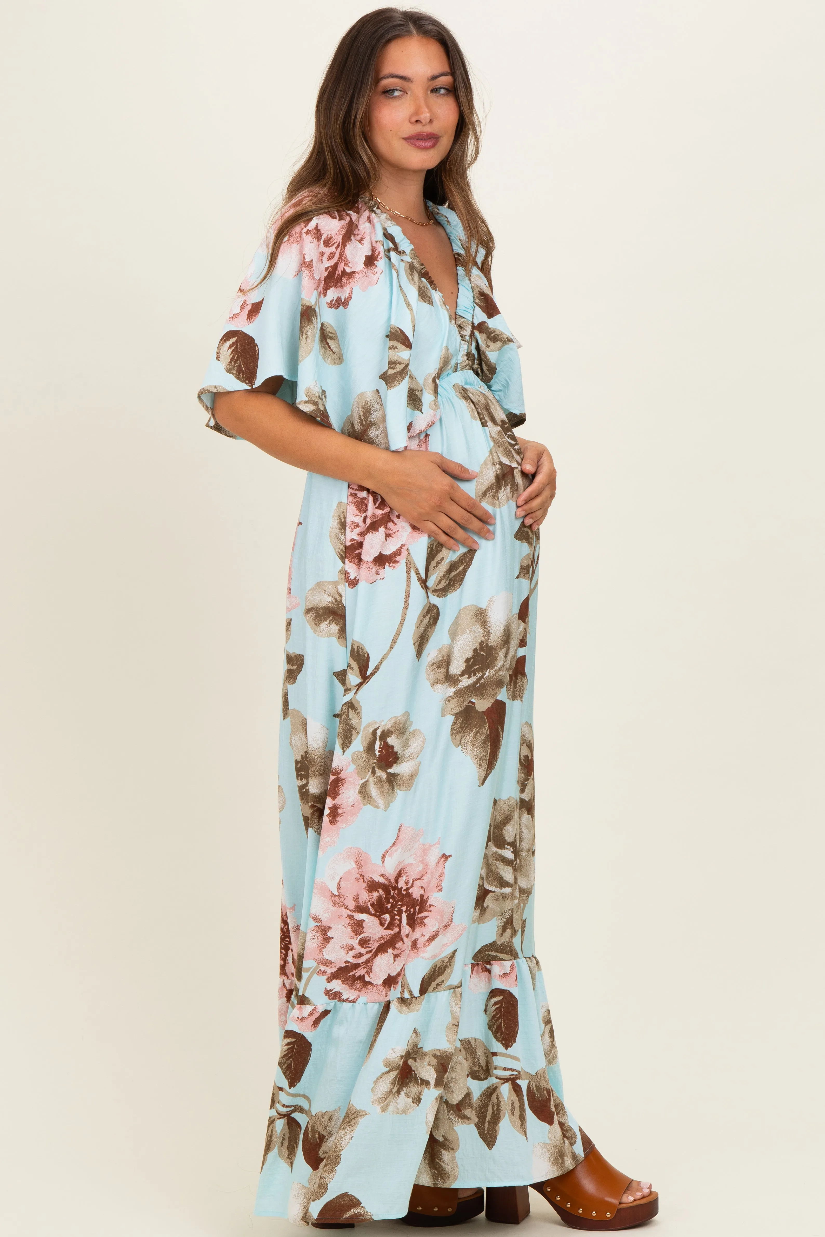 Mint Floral V-Neck Maternity Maxi Dress sold by Pinkblush product image thumbnail 2