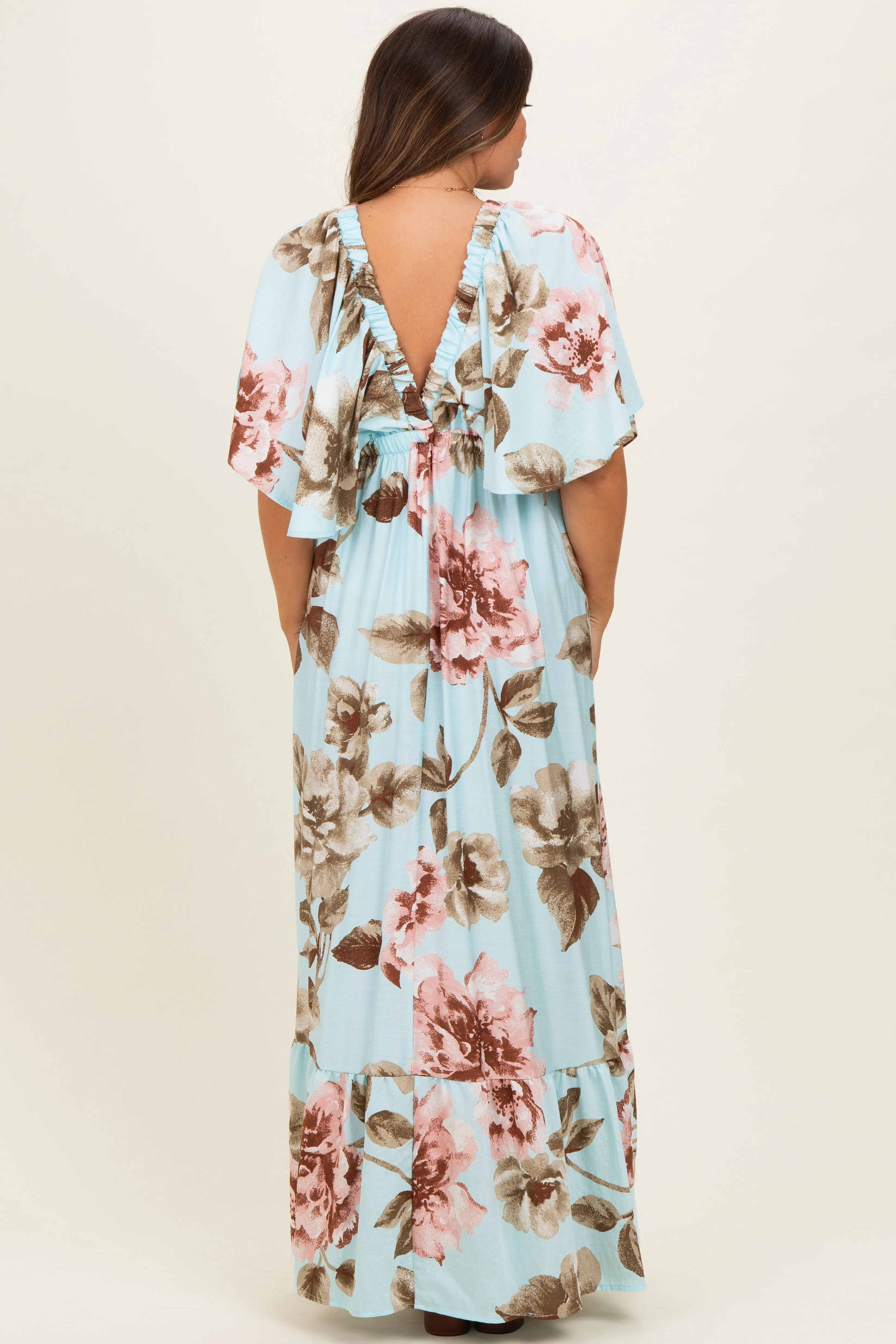 Mint Floral V-Neck Maternity Maxi Dress sold by Pinkblush product image thumbnail 3