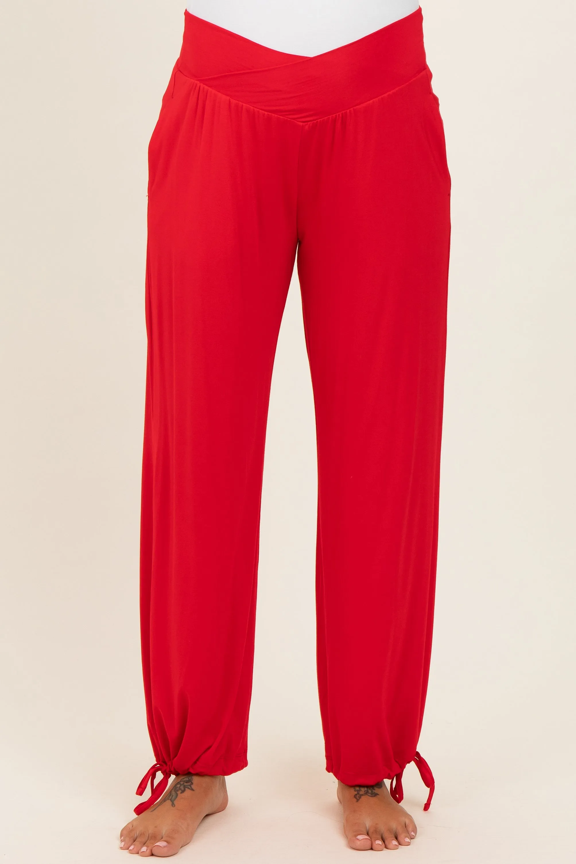 Red Crossover Waist Maternity Pants sold by Pinkblush product image thumbnail 2