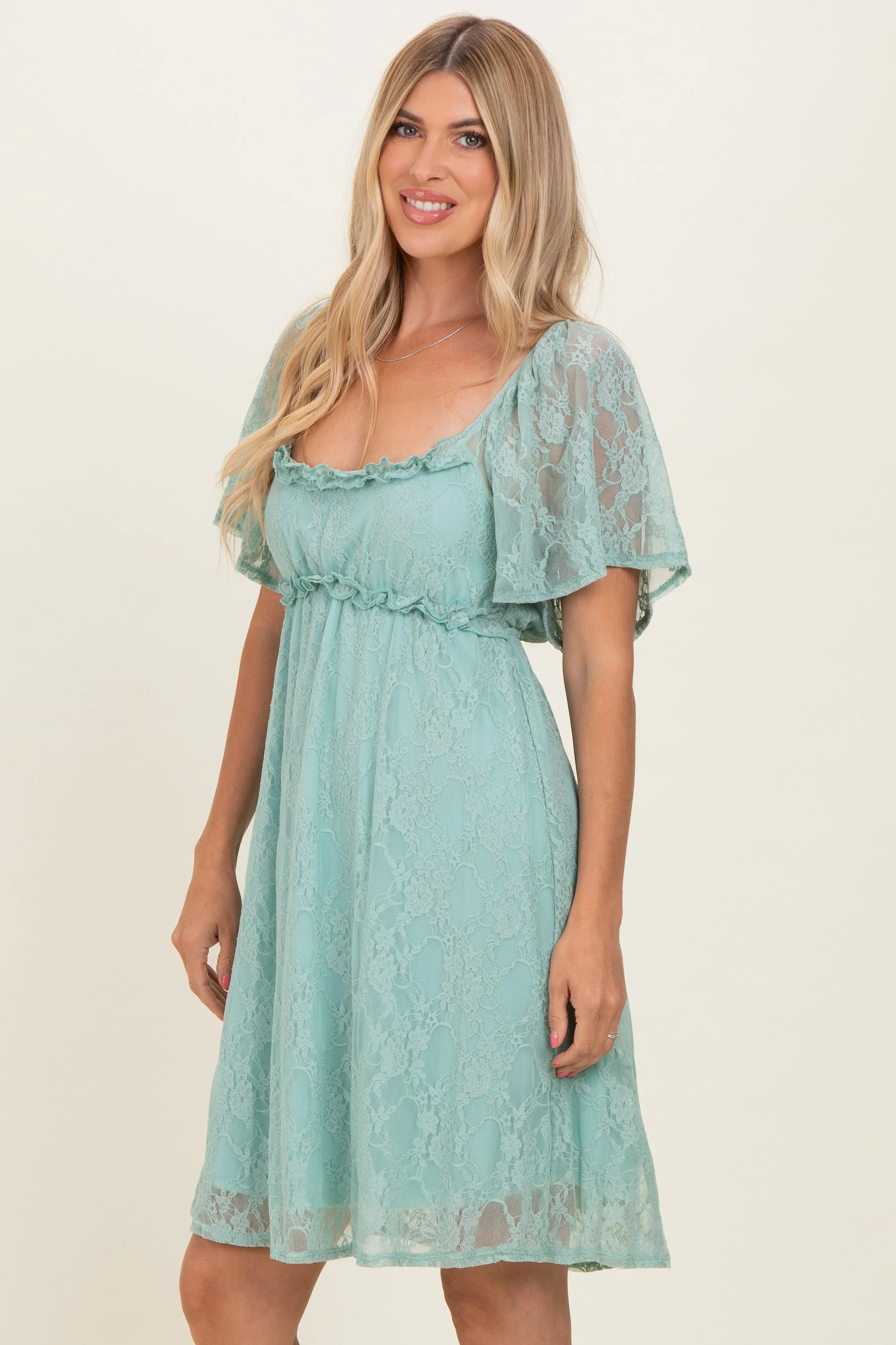 Sage Floral Lace Square Neck Ruffle Trim Maxi Dress sold by Pinkblush product image thumbnail 3