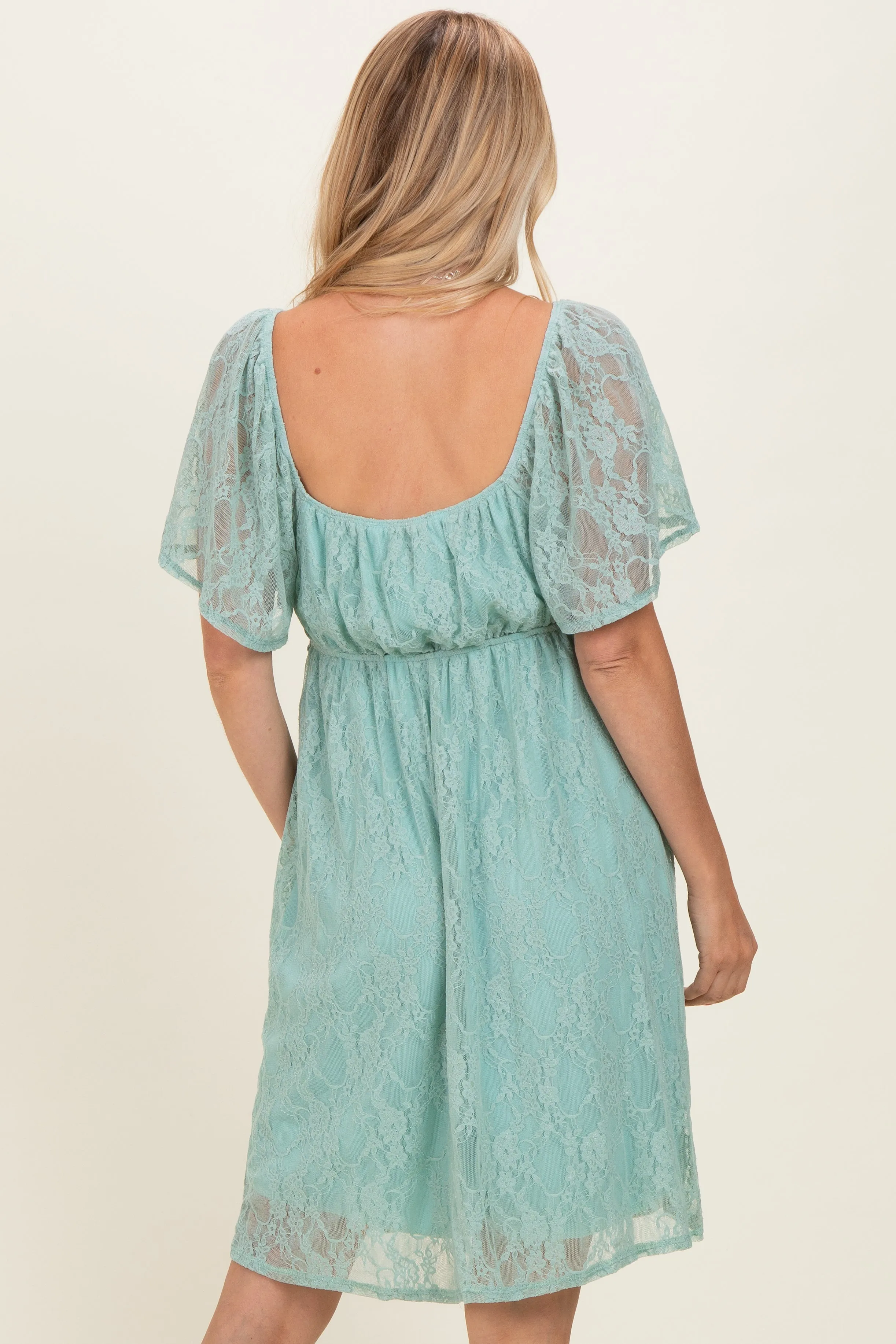 Sage Floral Lace Square Neck Ruffle Trim Maxi Dress sold by Pinkblush product image thumbnail 4