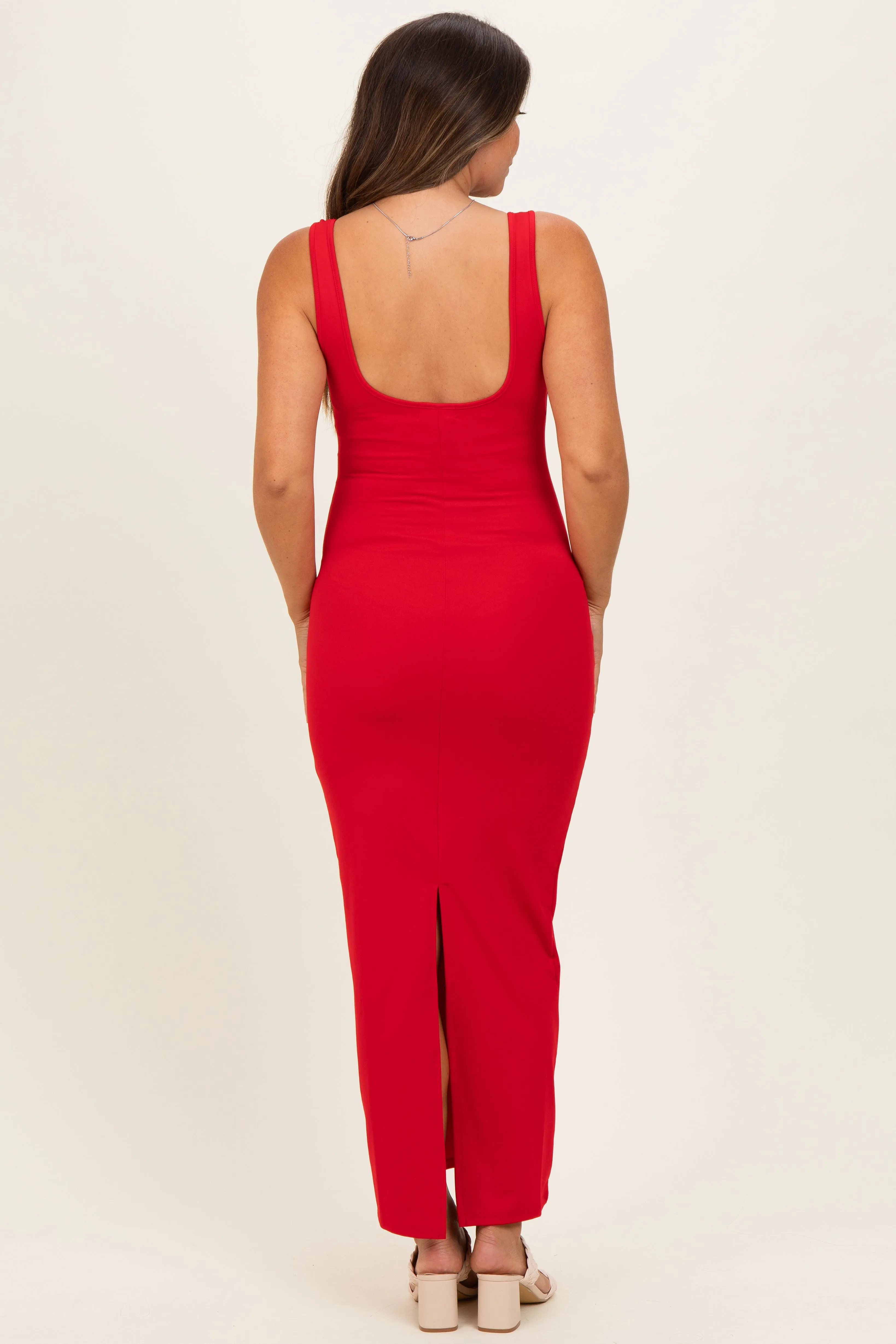 Red Low Back Square Neck Maternity Maxi Dress sold by Pinkblush product image thumbnail 3