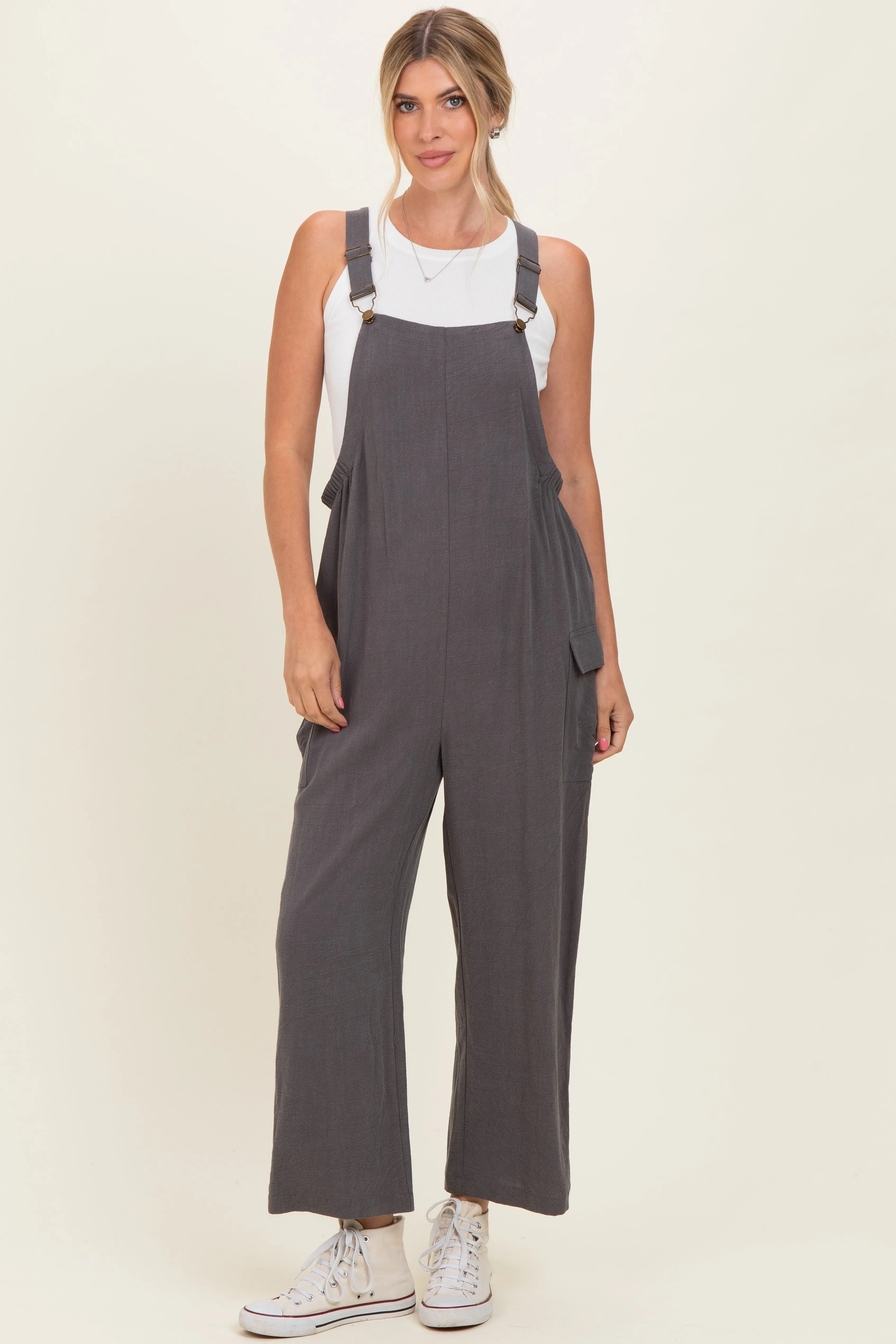 Charcoal Straight Leg Adjustable Overalls sold by Pinkblush
