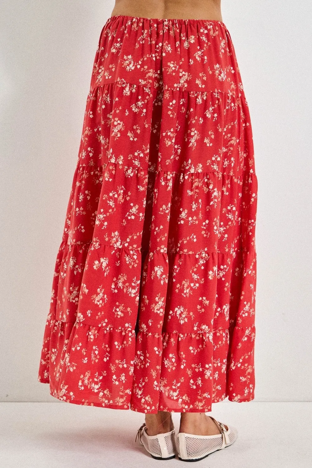Red Floral Tiered Maxi Skirt sold by Pinkblush product image thumbnail 4