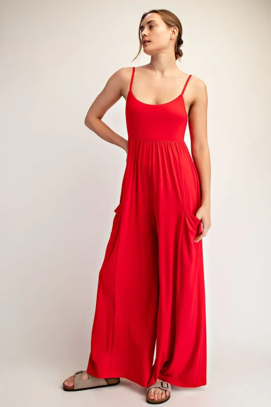 Red Sleeveless Wide Leg Jumpsuit made by Rae Mode
