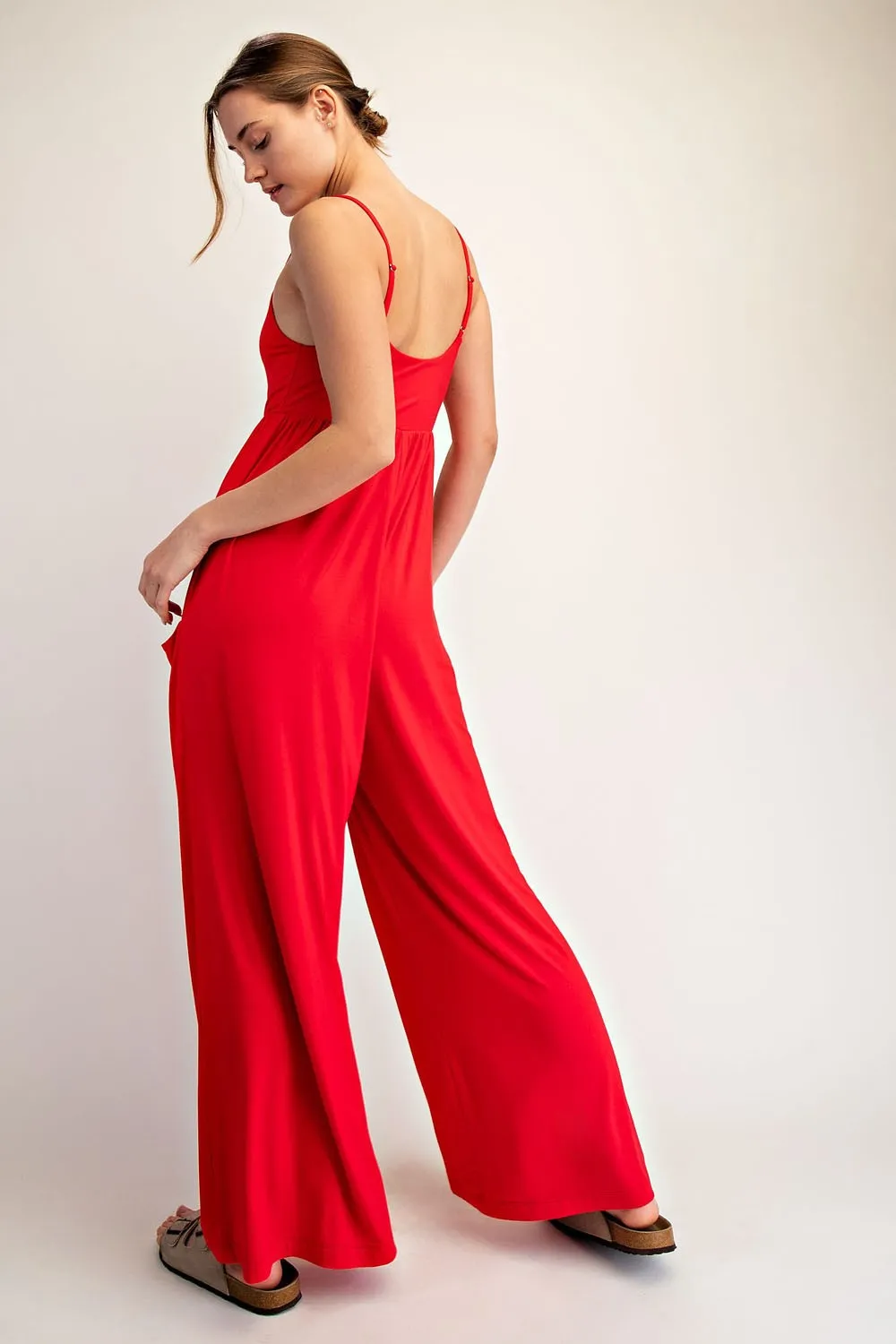 Red Sleeveless Wide Leg Jumpsuit sold by Pinkblush product image thumbnail 3