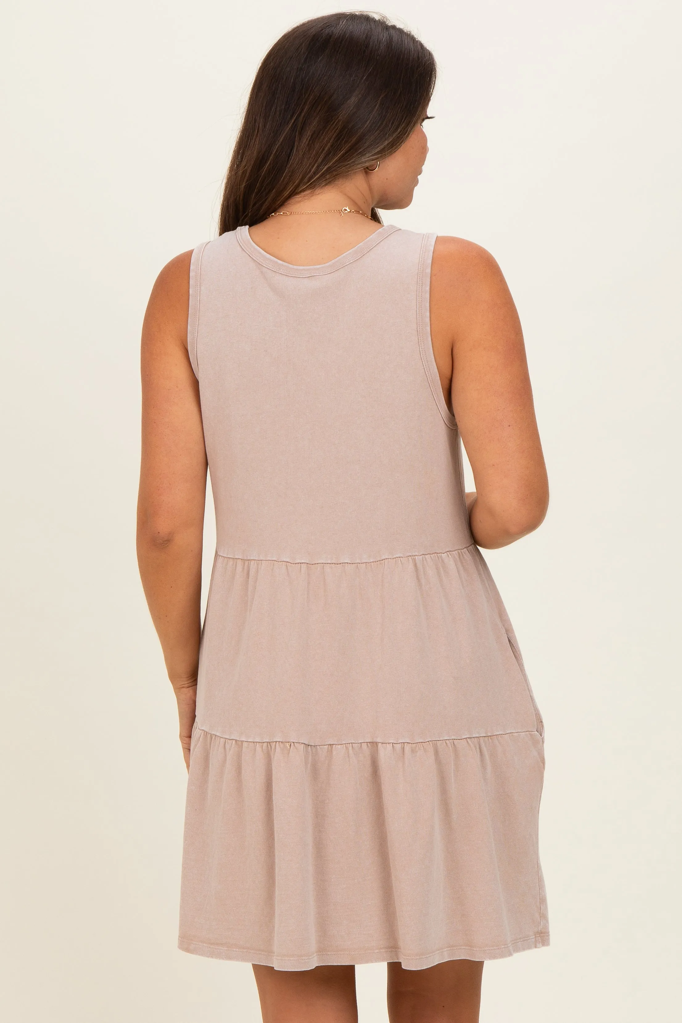 Dark Taupe Sleeveless Crewneck Tiered Maternity Mini Dress sold by Pinkblush product image thumbnail 4