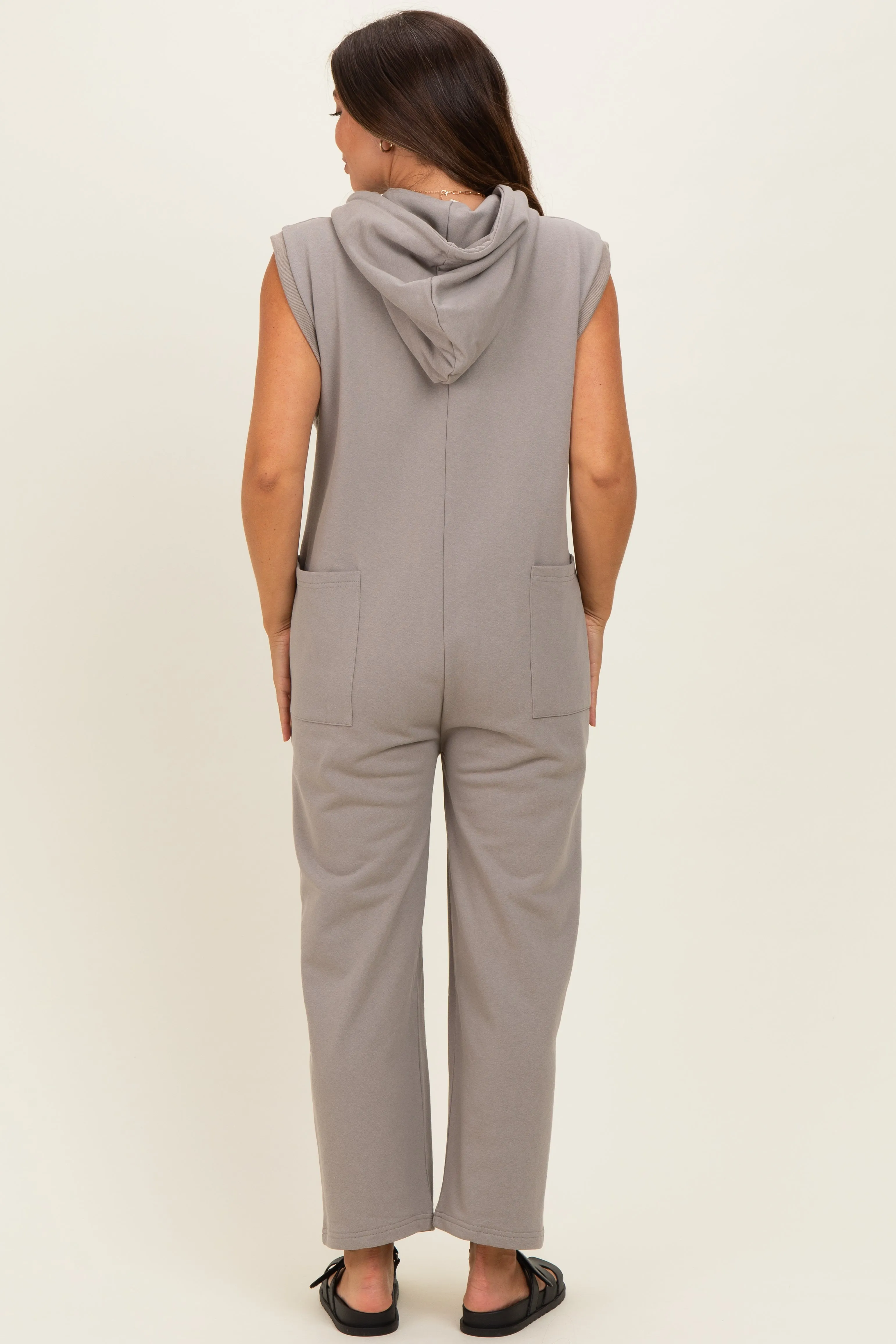 Vintage Taupe Button Up French Terry Maternity Jumpsuit sold by Pinkblush product image thumbnail 3
