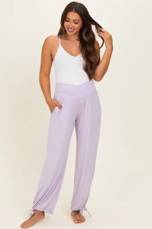 Lilac Crossover Waist Maternity Pants made by Rae Mode