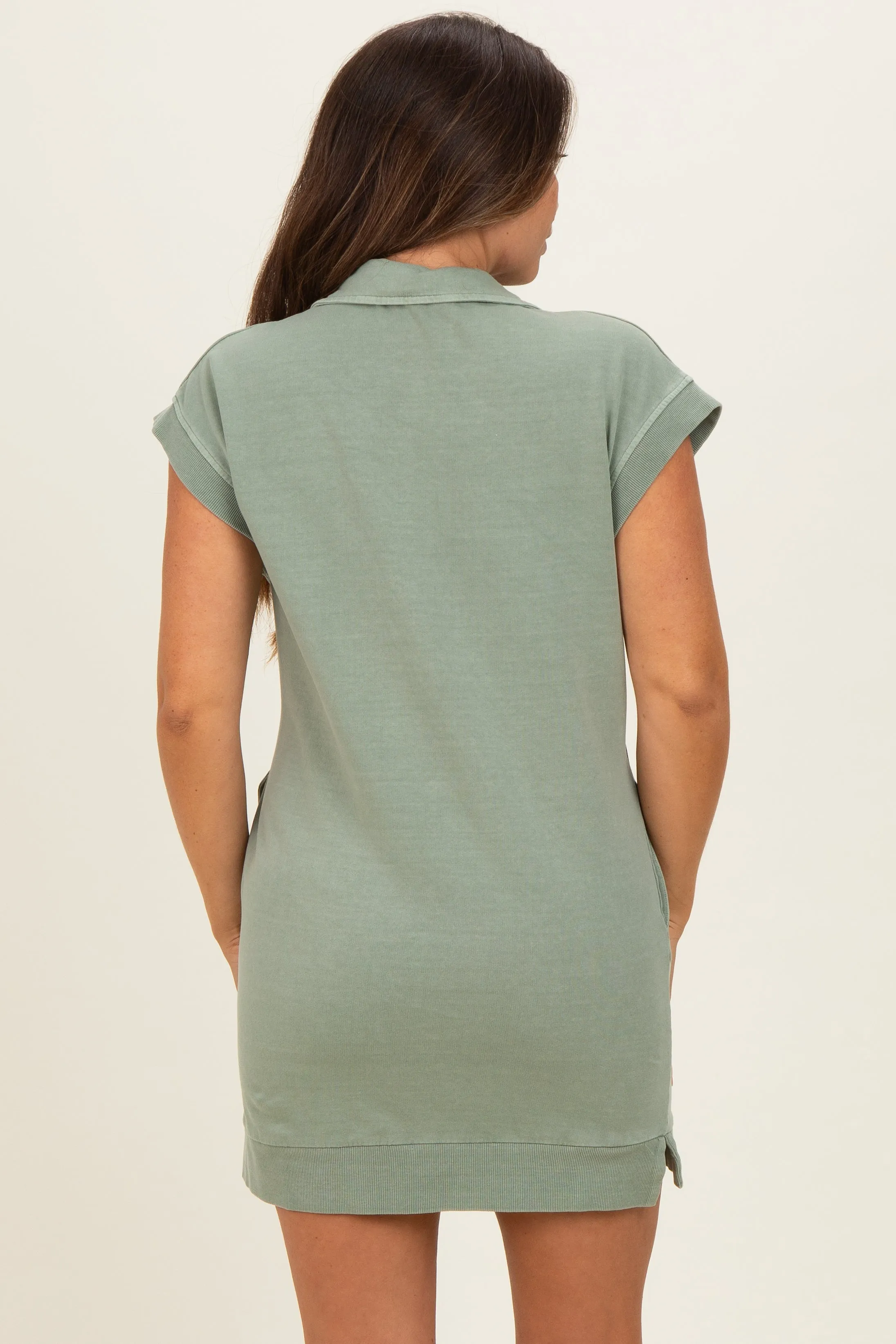 Sage Green Half Zip Up Mock Neck Maternity Mini Dress sold by Pinkblush product image thumbnail 4
