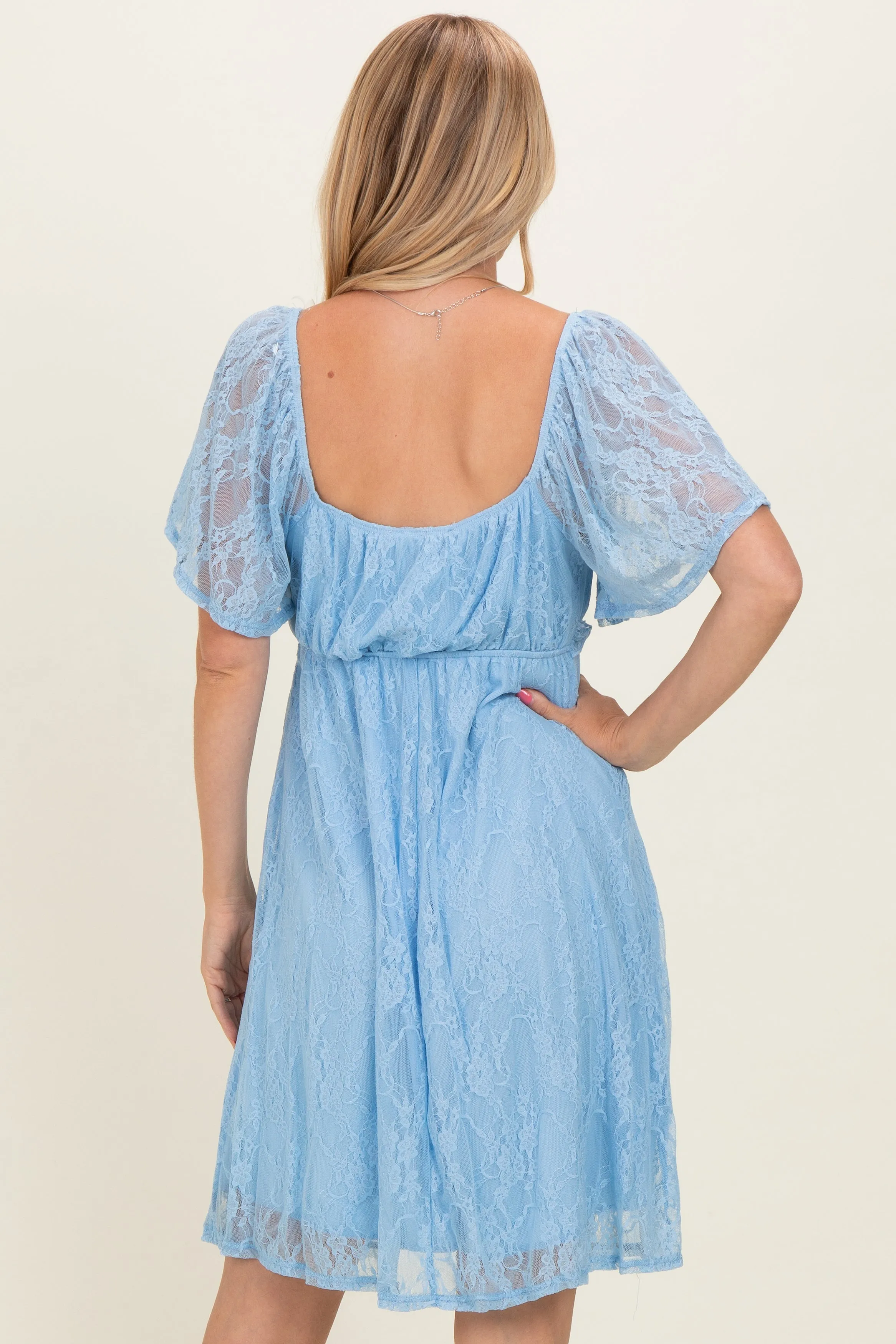 Light Blue Floral Lace Square Neck Ruffle Trim Maxi Dress sold by Pinkblush product image thumbnail 4