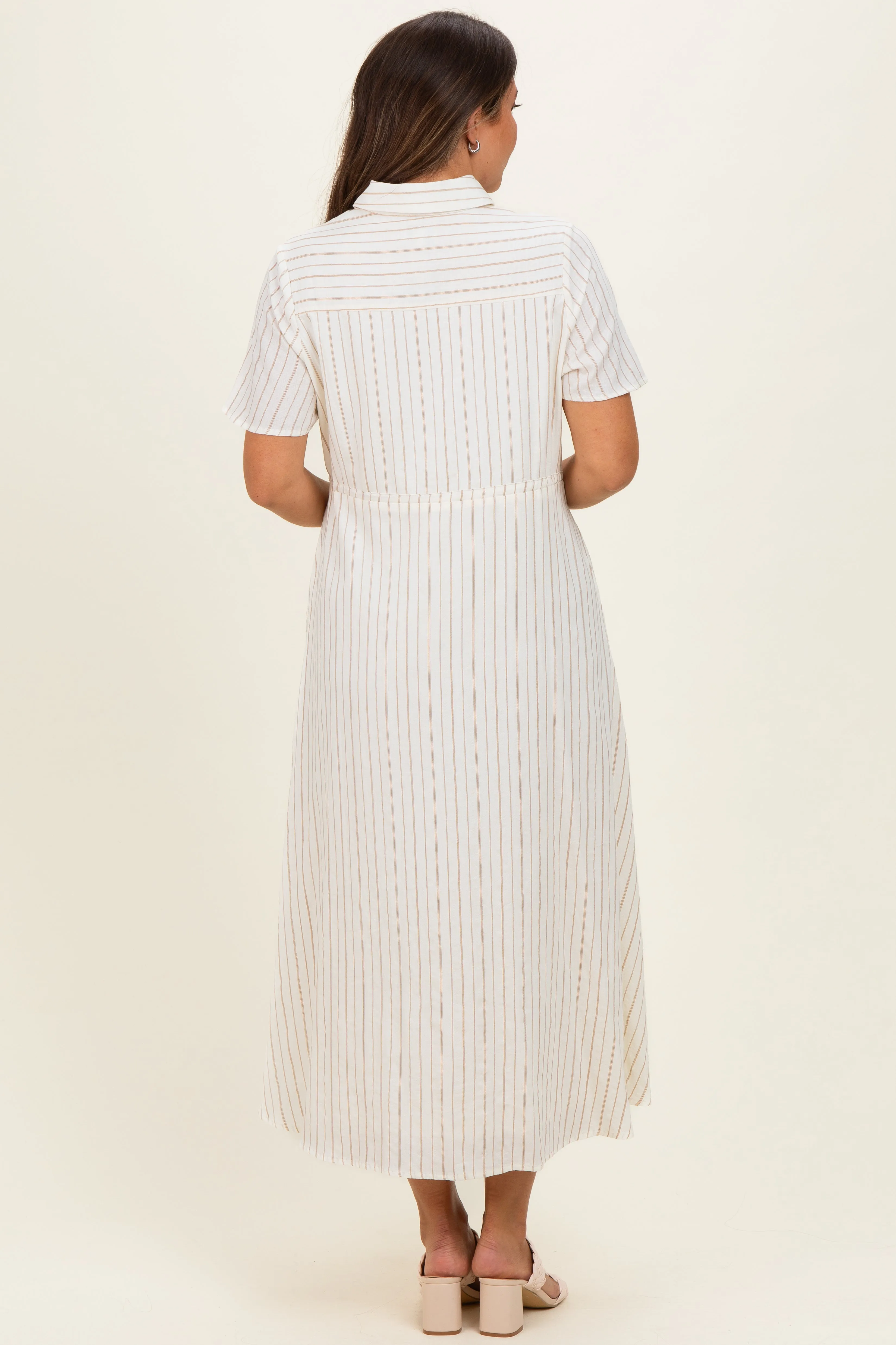 Ivory Striped Waist Tie Maternity Shirt Dress sold by Pinkblush product image thumbnail 3