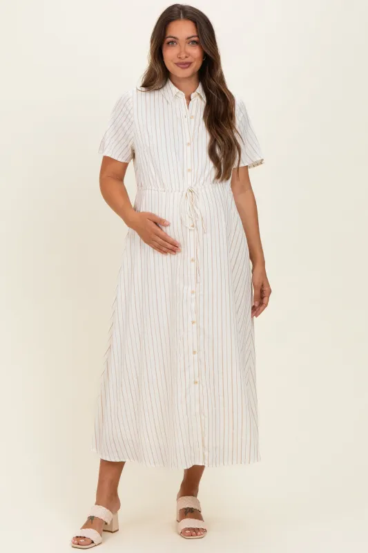 Ivory Striped Waist Tie Maternity Shirt Dress made by Pinkblush