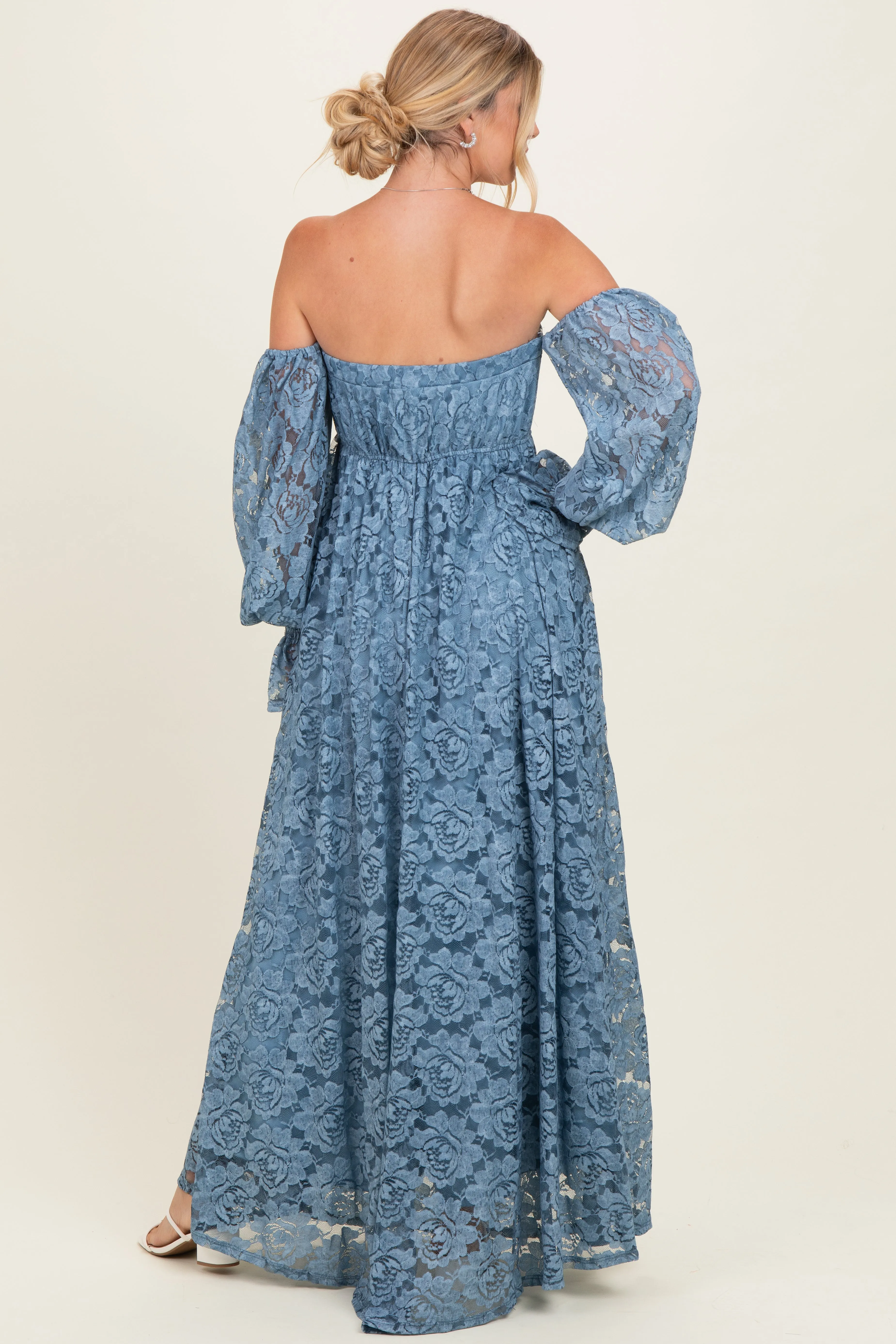 Blue Lace Off Shoulder Long Sleeve Maxi Dress sold by Pinkblush product image thumbnail 3