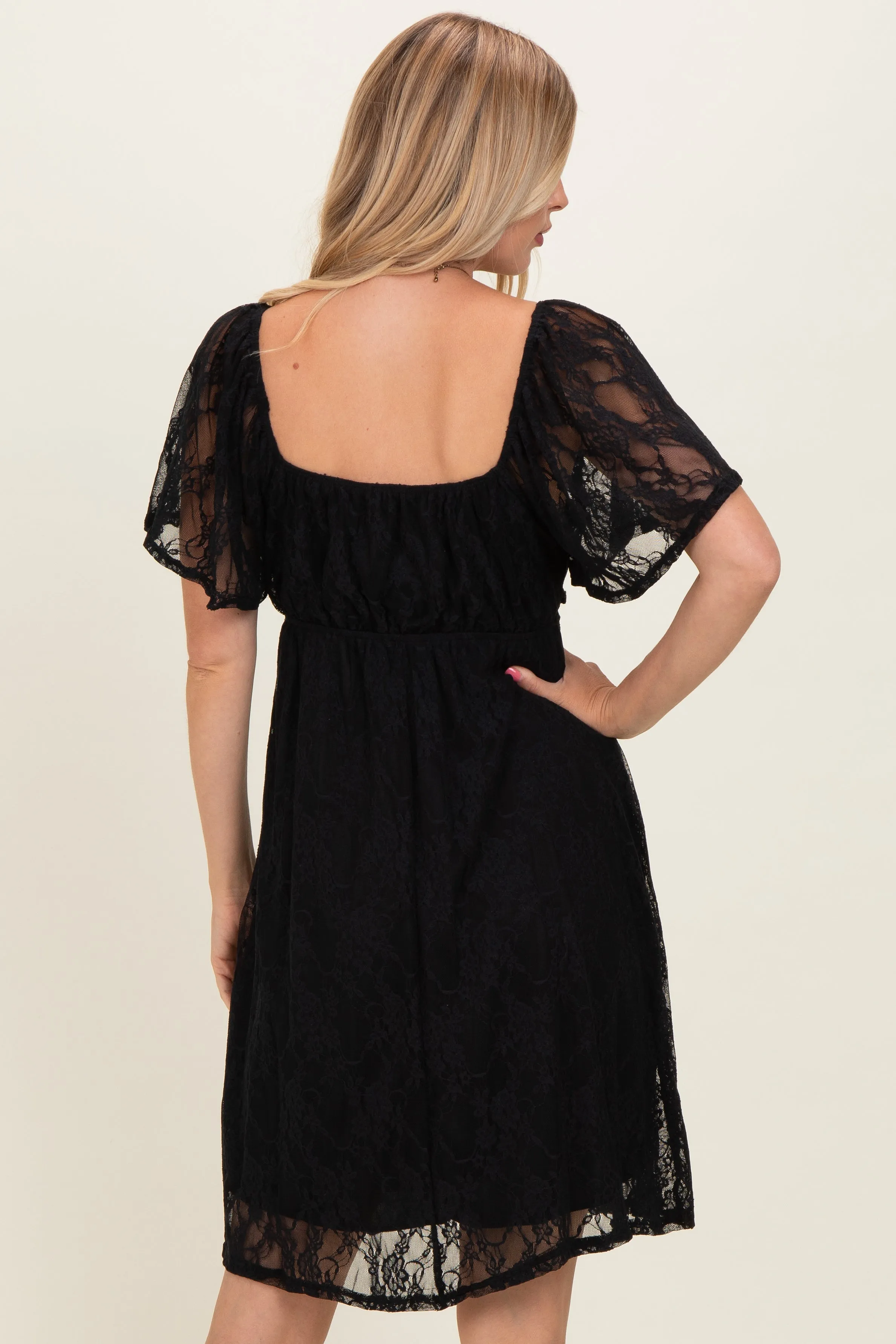 Black Floral Lace Square Neck Ruffle Trim Maxi Dress sold by Pinkblush product image thumbnail 4