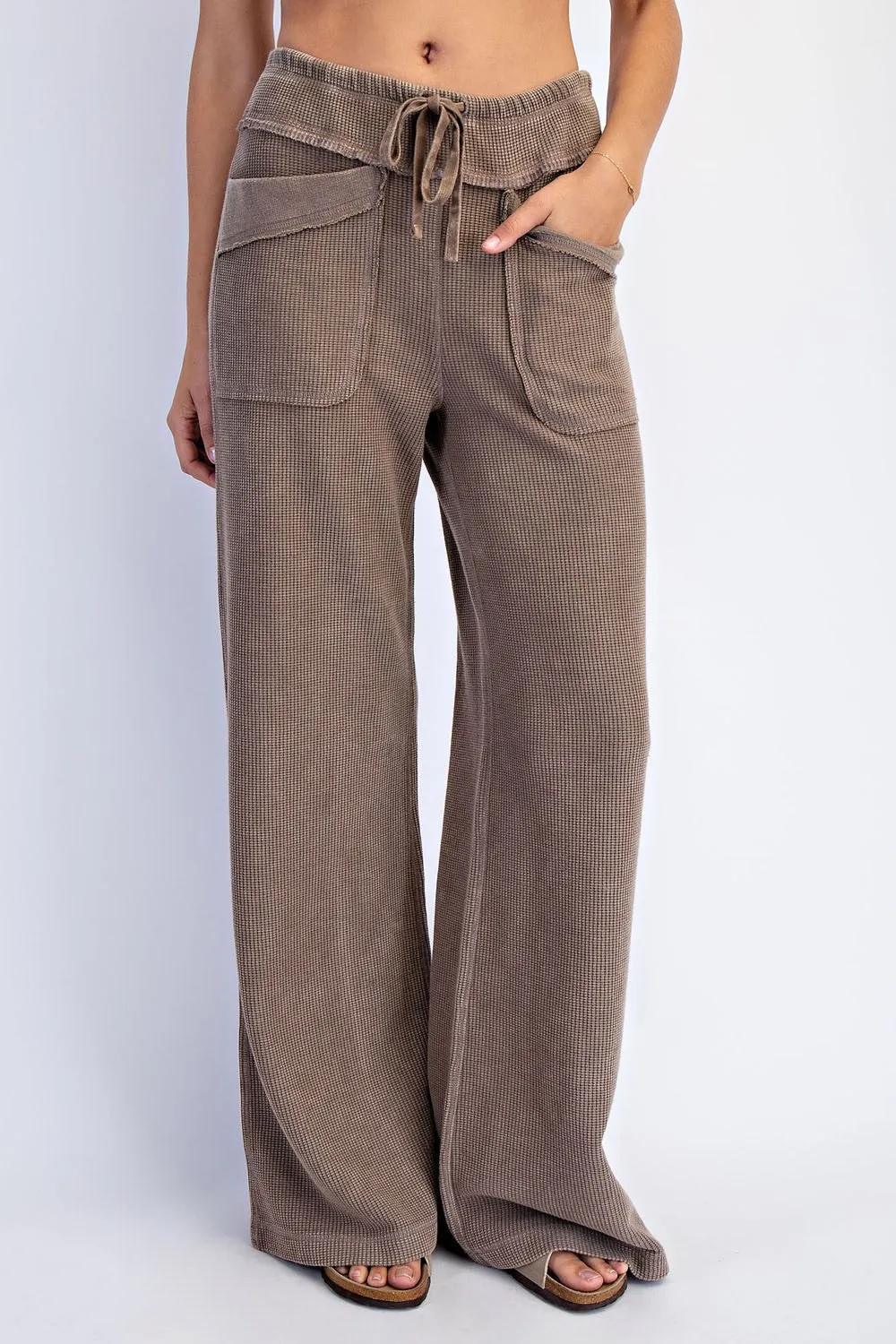 Mocha Mineral Wash Waffle Knit Wide Leg Pants sold by Pinkblush product image thumbnail 2