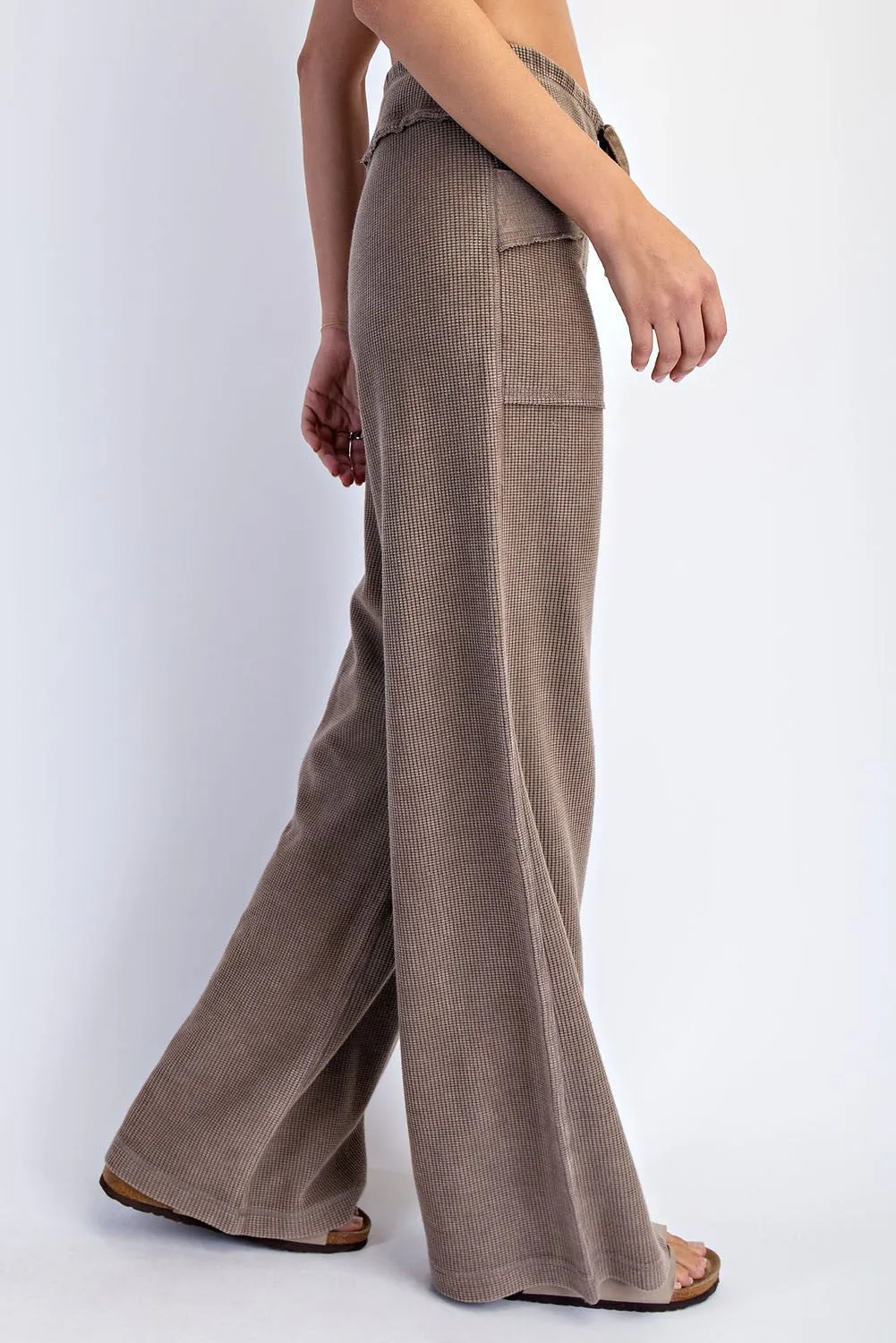 Mocha Mineral Wash Waffle Knit Wide Leg Pants sold by Pinkblush product image thumbnail 3