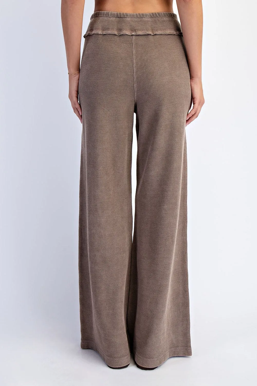 Mocha Mineral Wash Waffle Knit Wide Leg Pants sold by Pinkblush product image thumbnail 4