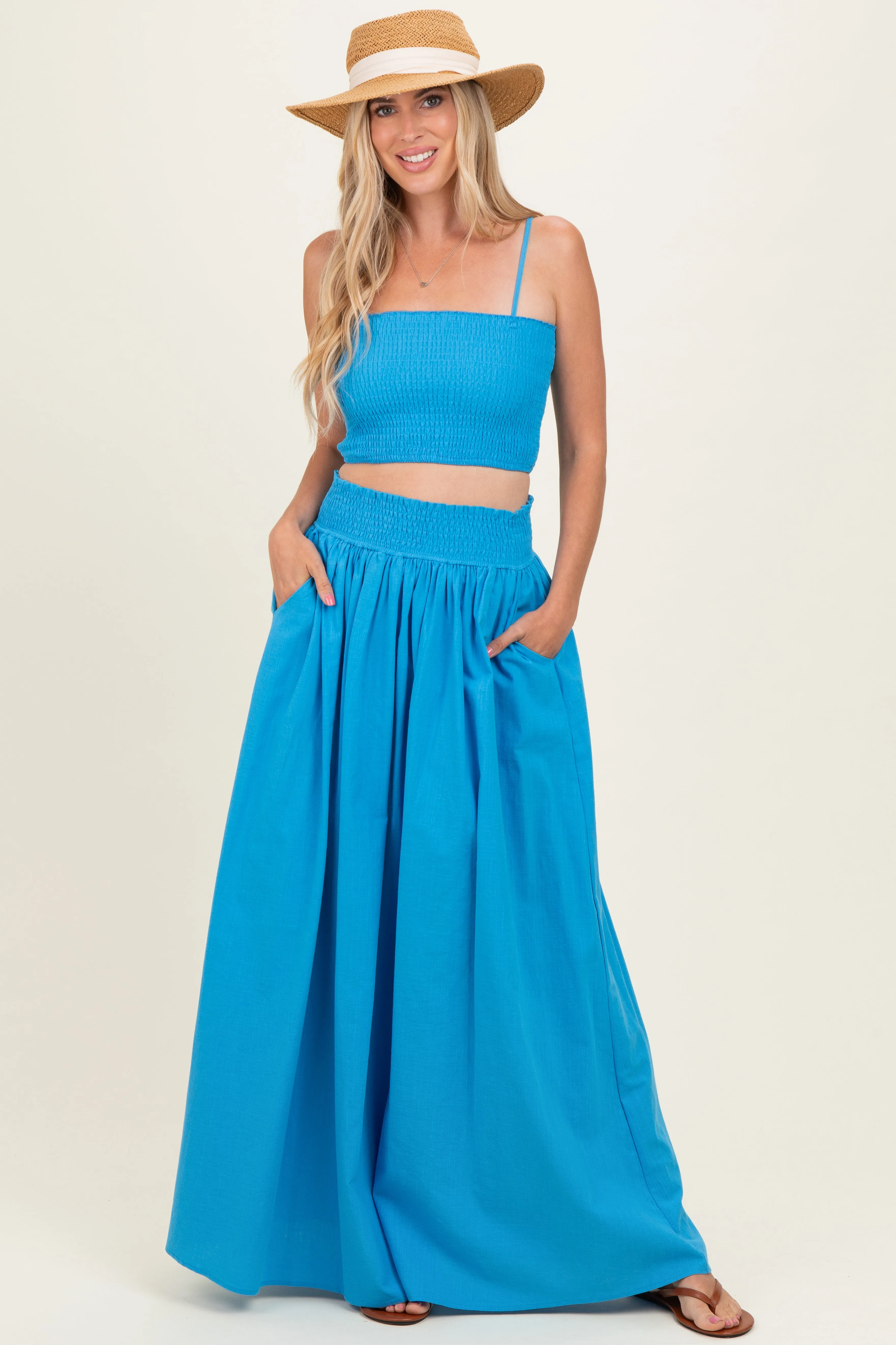 Blue Smocked Tank Maxi Skirt Set sold by Pinkblush product image thumbnail 2