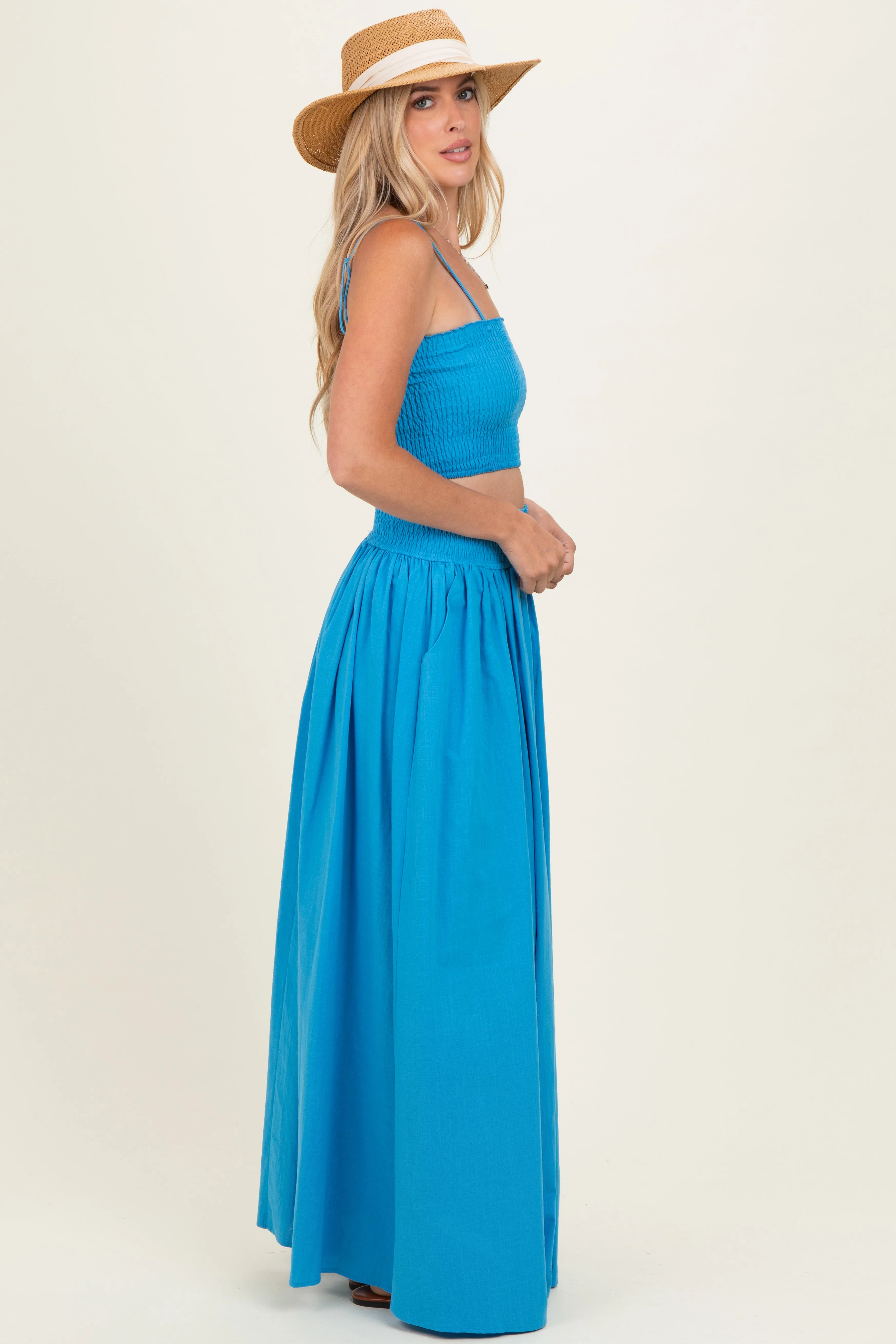 Blue Smocked Tank Maxi Skirt Set sold by Pinkblush product image thumbnail 3