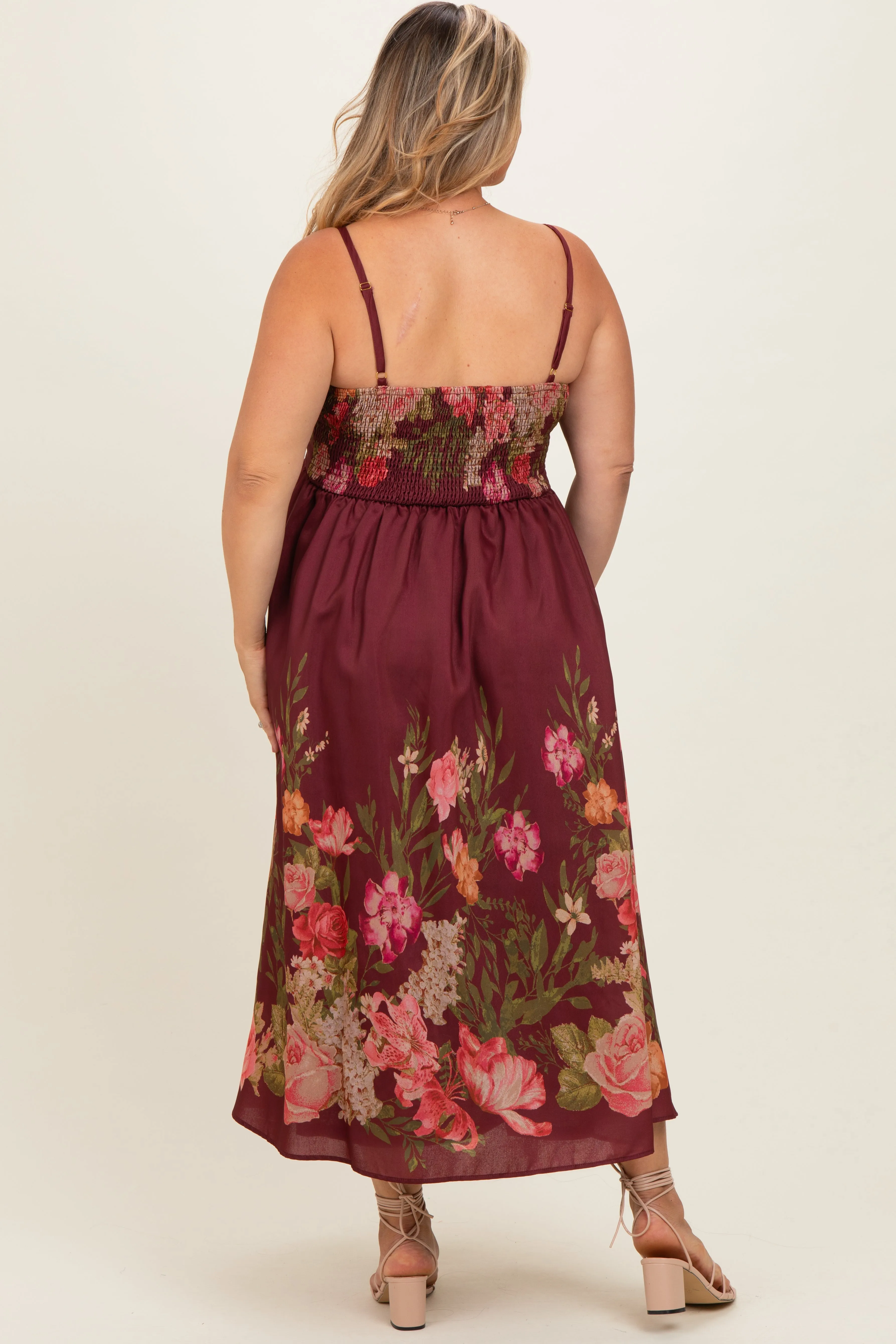 Burgundy Floral Thin Strap Maternity Plus Maxi Dress sold by Pinkblush product image thumbnail 4