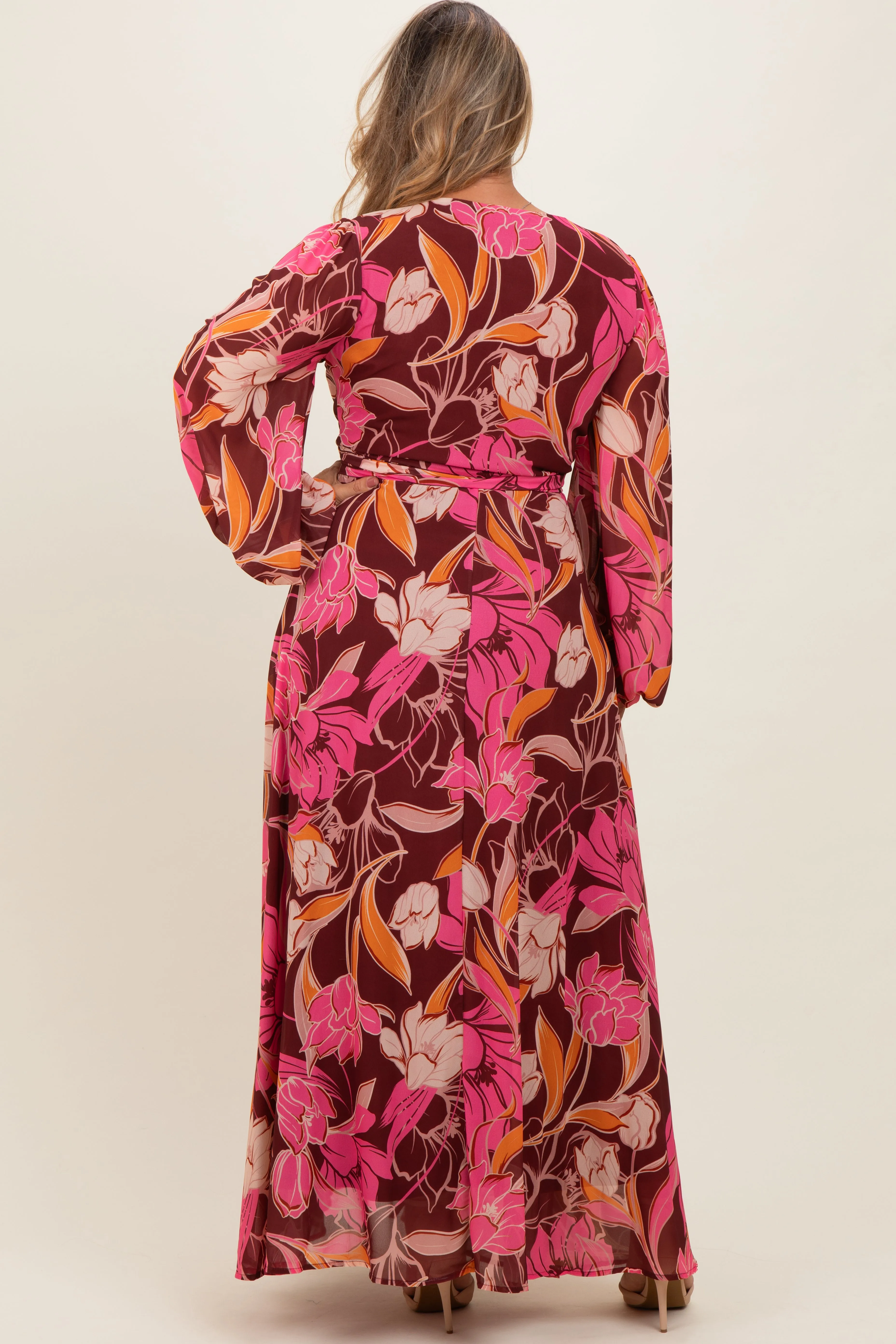 Burgundy Floral Deep V-Neck Maternity Plus Maxi Dress sold by Pinkblush product image thumbnail 4