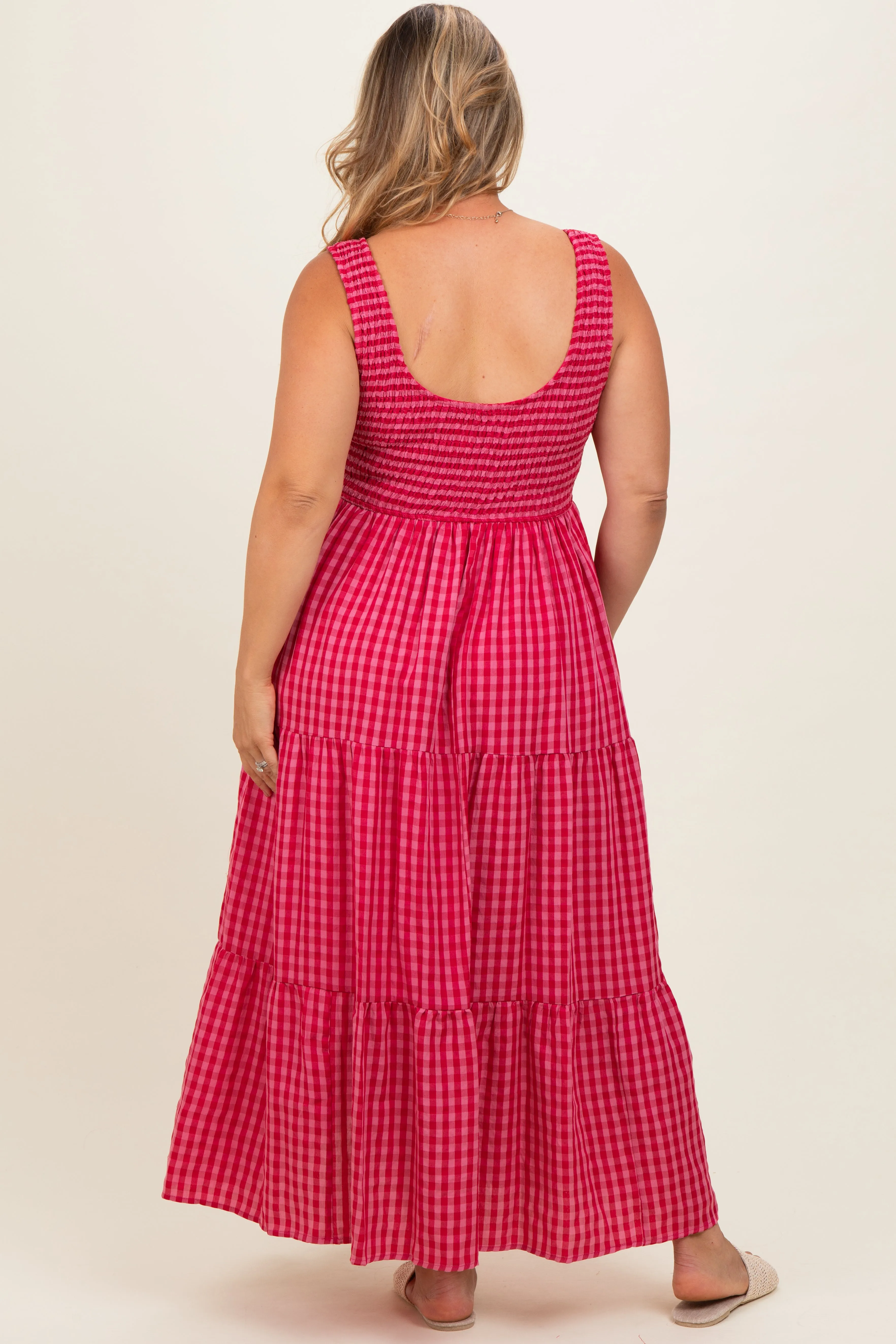 Fuchsia Plaid Tiered Maternity Plus Maxi Dress sold by Pinkblush product image thumbnail 4