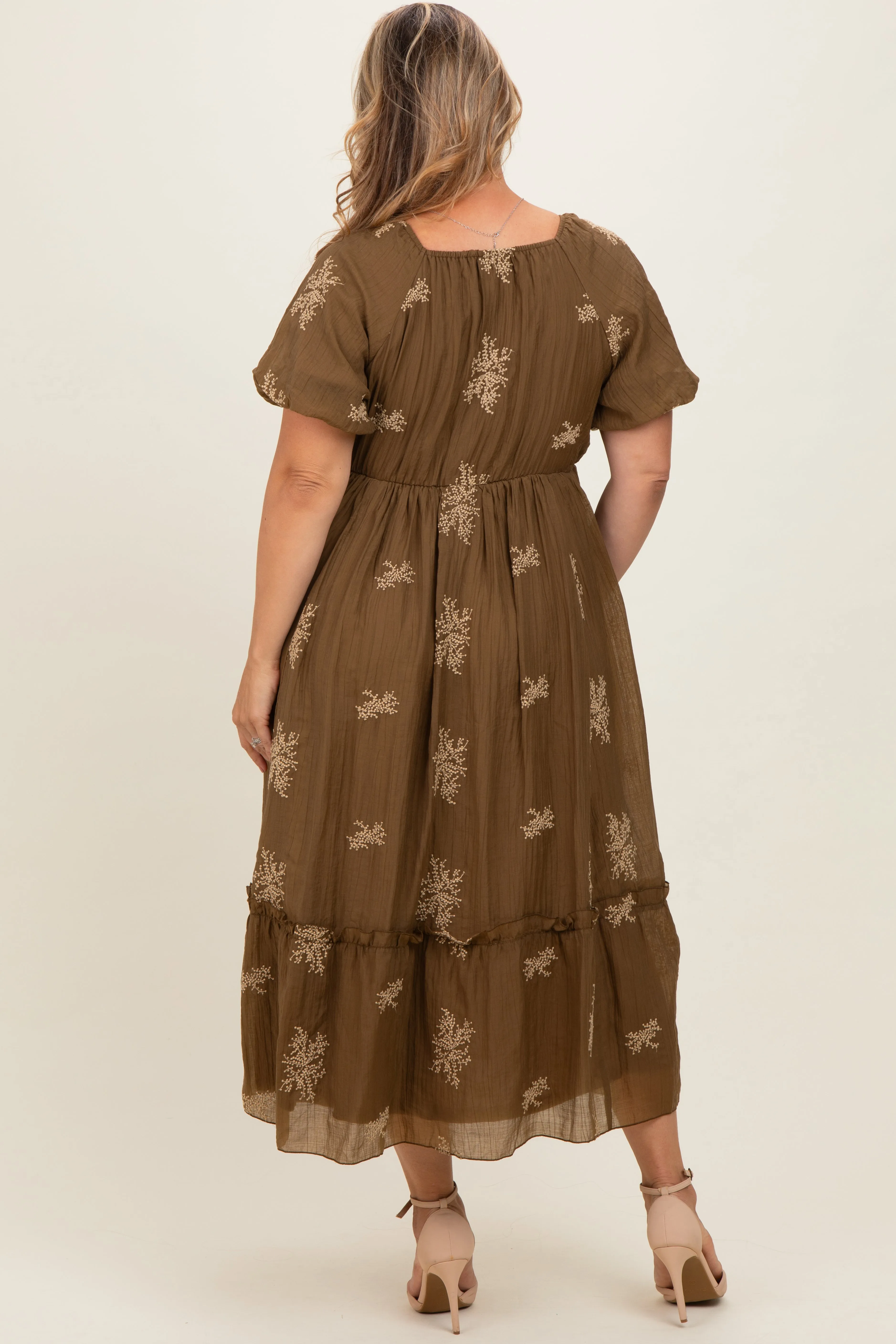 Taupe Floral Print Ruffle Hem Maternity Plus Midi Dress sold by Pinkblush product image thumbnail 4