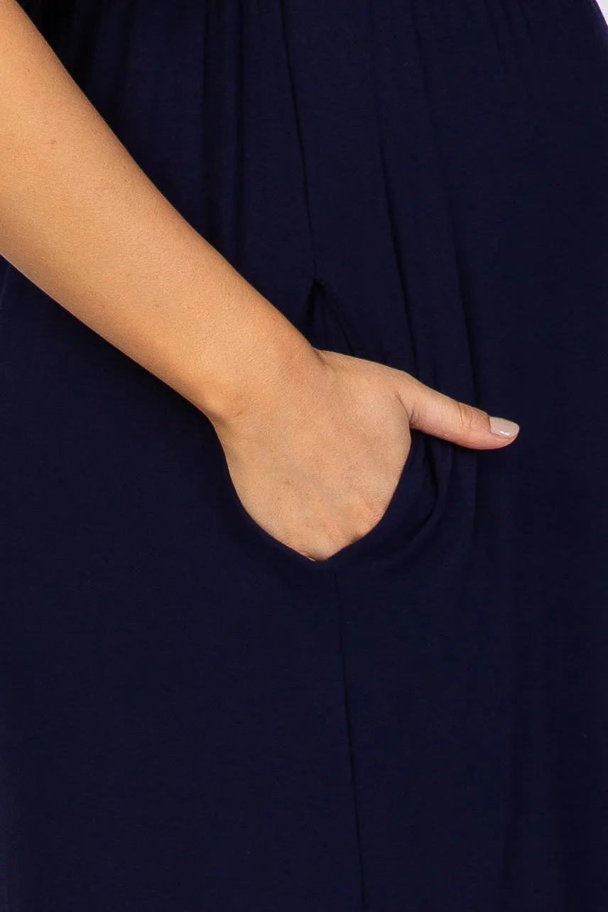 Navy Blue Button Ruffle Sleeve Maternity Maxi Dress sold by Pinkblush product image thumbnail 4