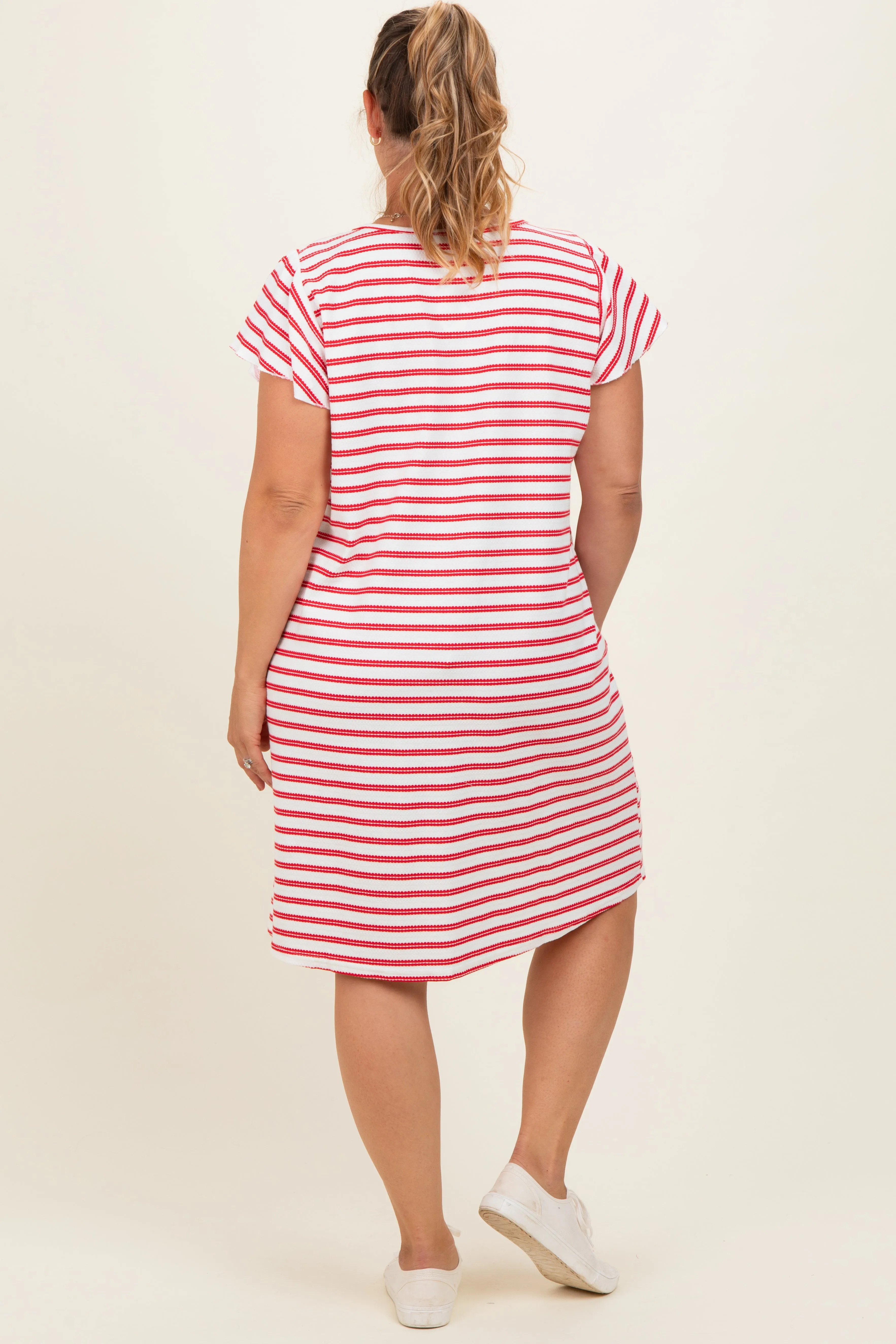 Red Striped Flutter Sleeve Maternity Plus T-Shirt Dress sold by Pinkblush product image thumbnail 4