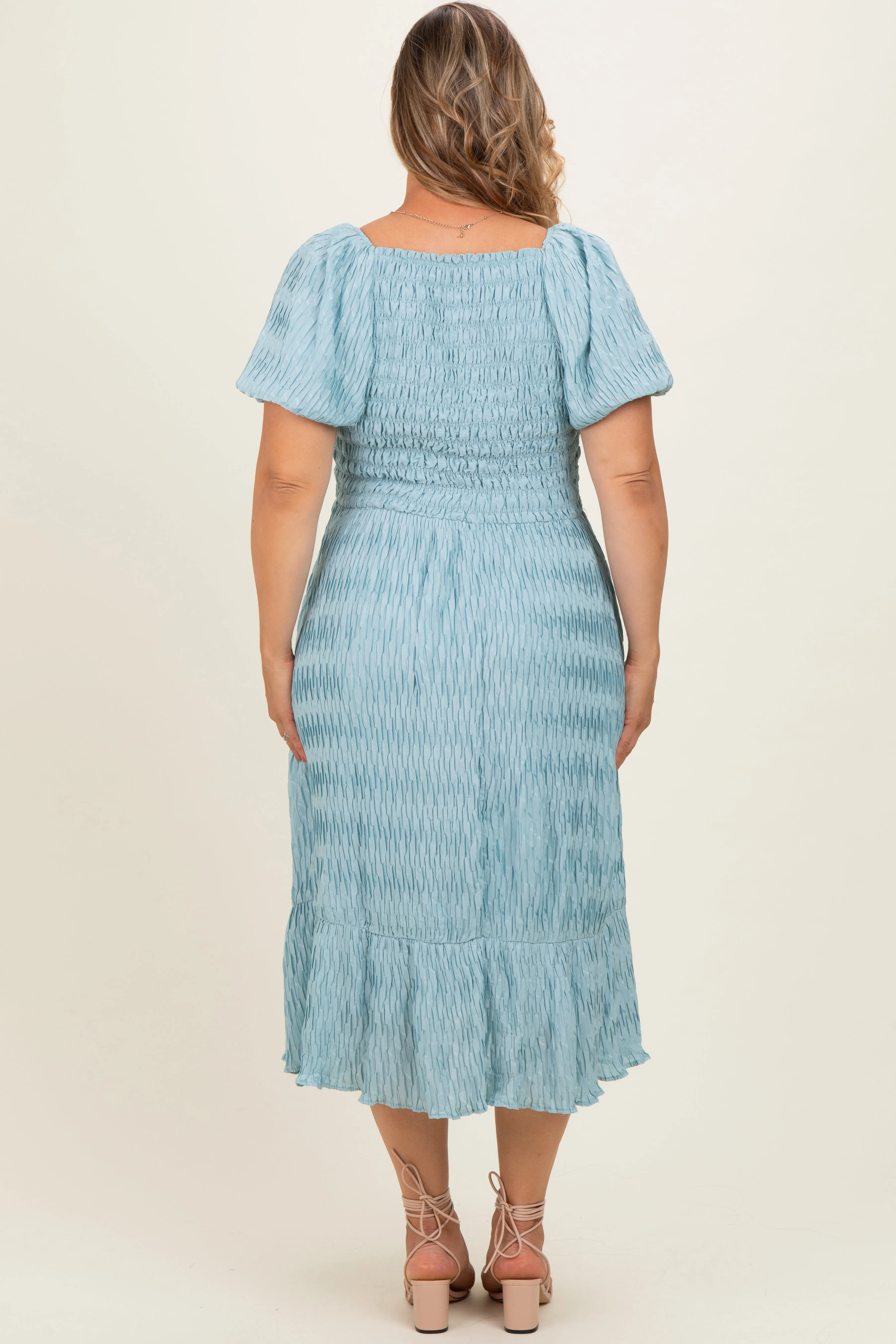 Dusty Blue Textured Woven Maternity Plus Maxi Dress sold by Pinkblush product image thumbnail 4