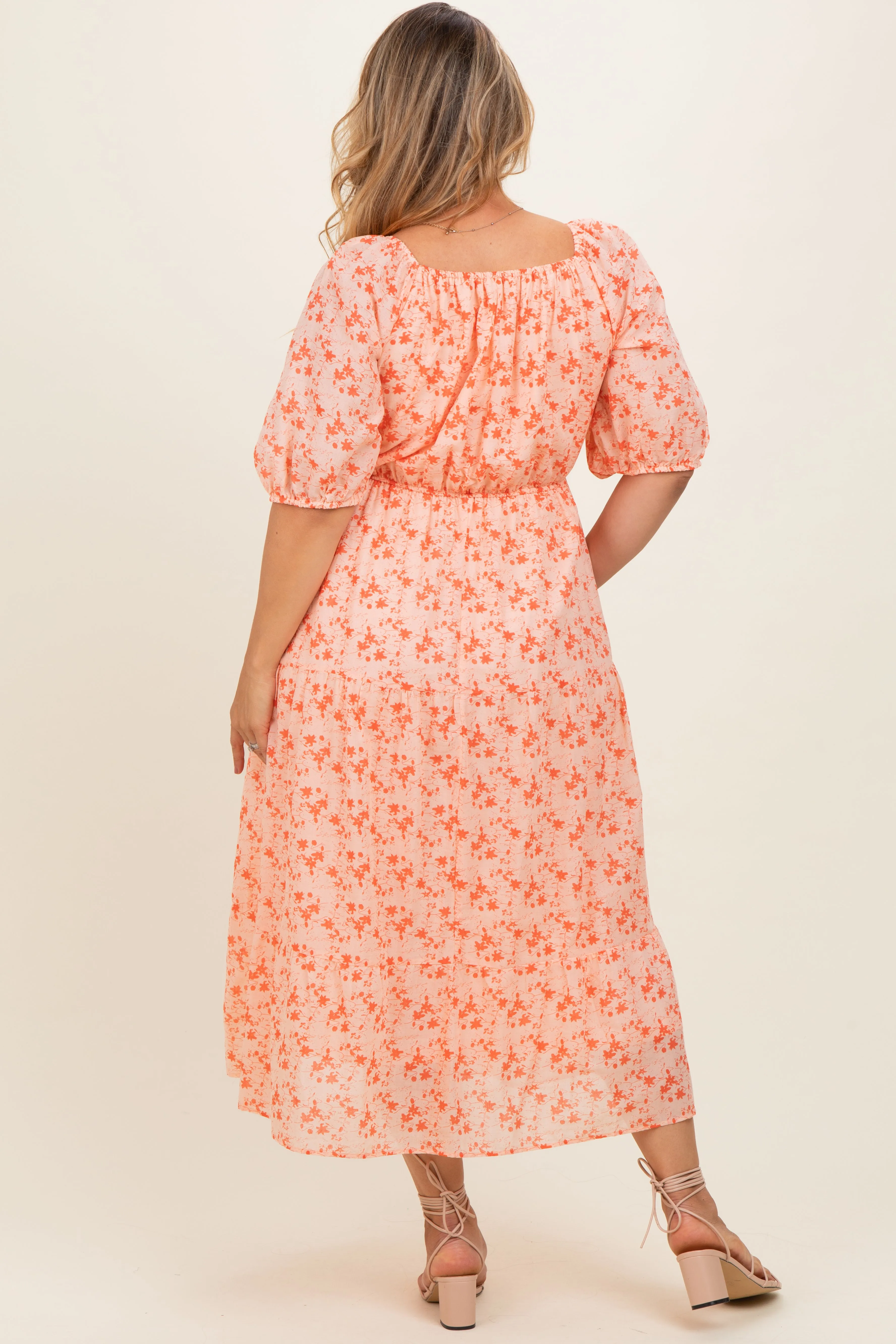 Red Floral V-Neck Tiered Maternity Plus Midi Dress sold by Pinkblush product image thumbnail 4