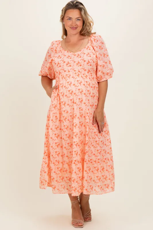 Red Floral V-Neck Tiered Maternity Plus Midi Dress made by Polagram
