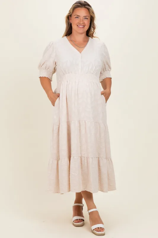 Cream Textured Knit Maternity Plus Maxi Dress made by Polagram