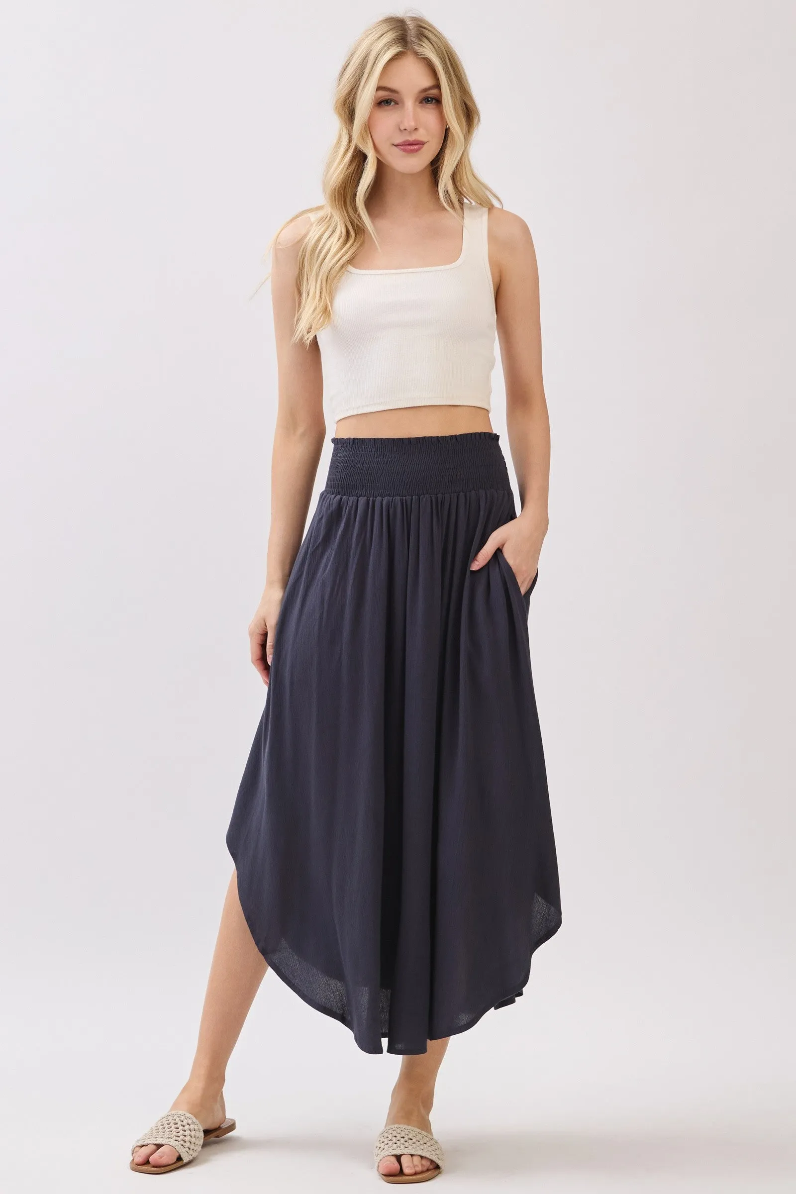 Midnight Smocked Waist Rounded Hem Skirt sold by Pinkblush