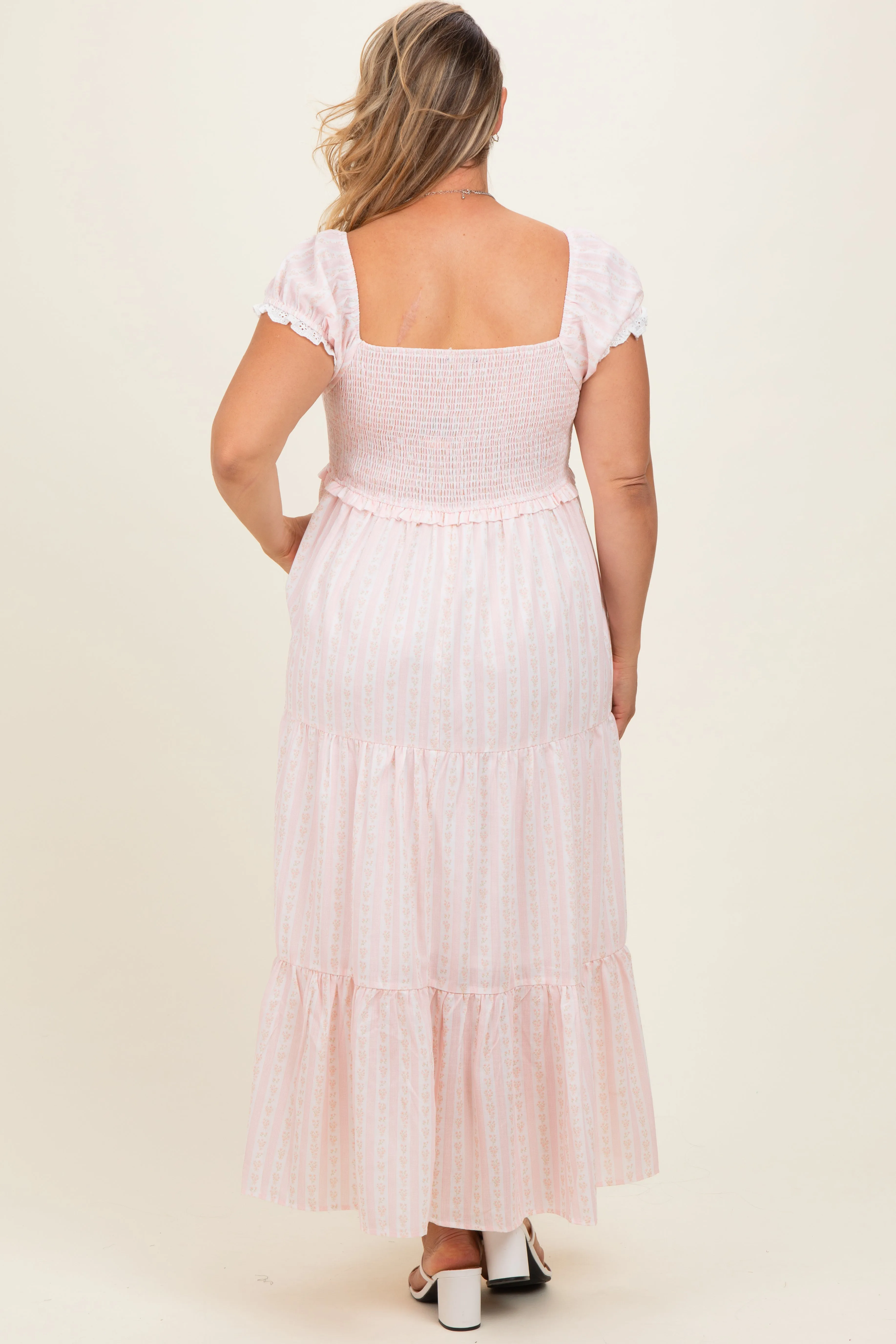 Light Pink Floral Lace Trim Tiered Maternity Plus Maxi Dress sold by Pinkblush product image thumbnail 4