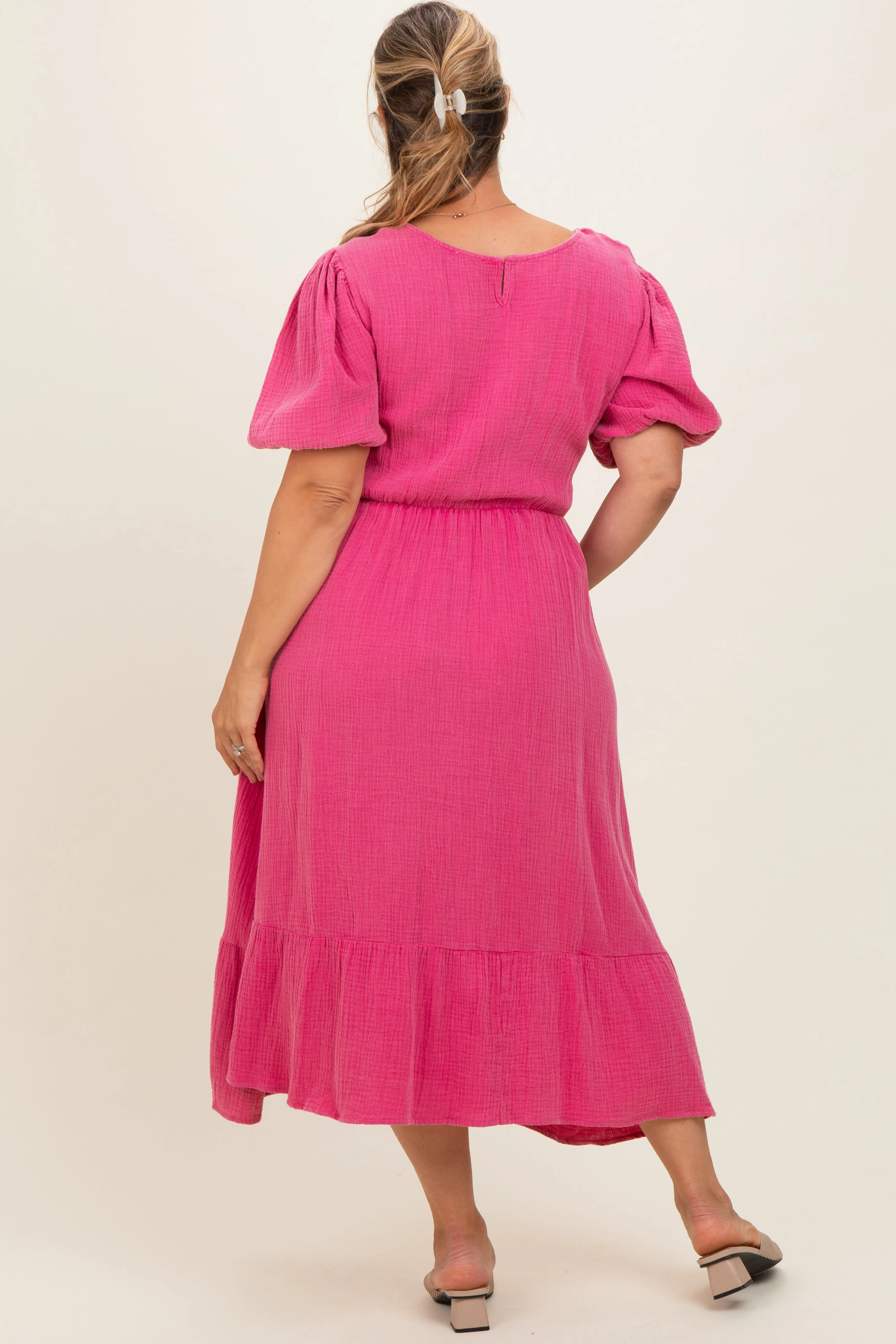 Pink Washed Gauze Smocked Maternity Plus Midi Dress sold by Pinkblush product image thumbnail 4